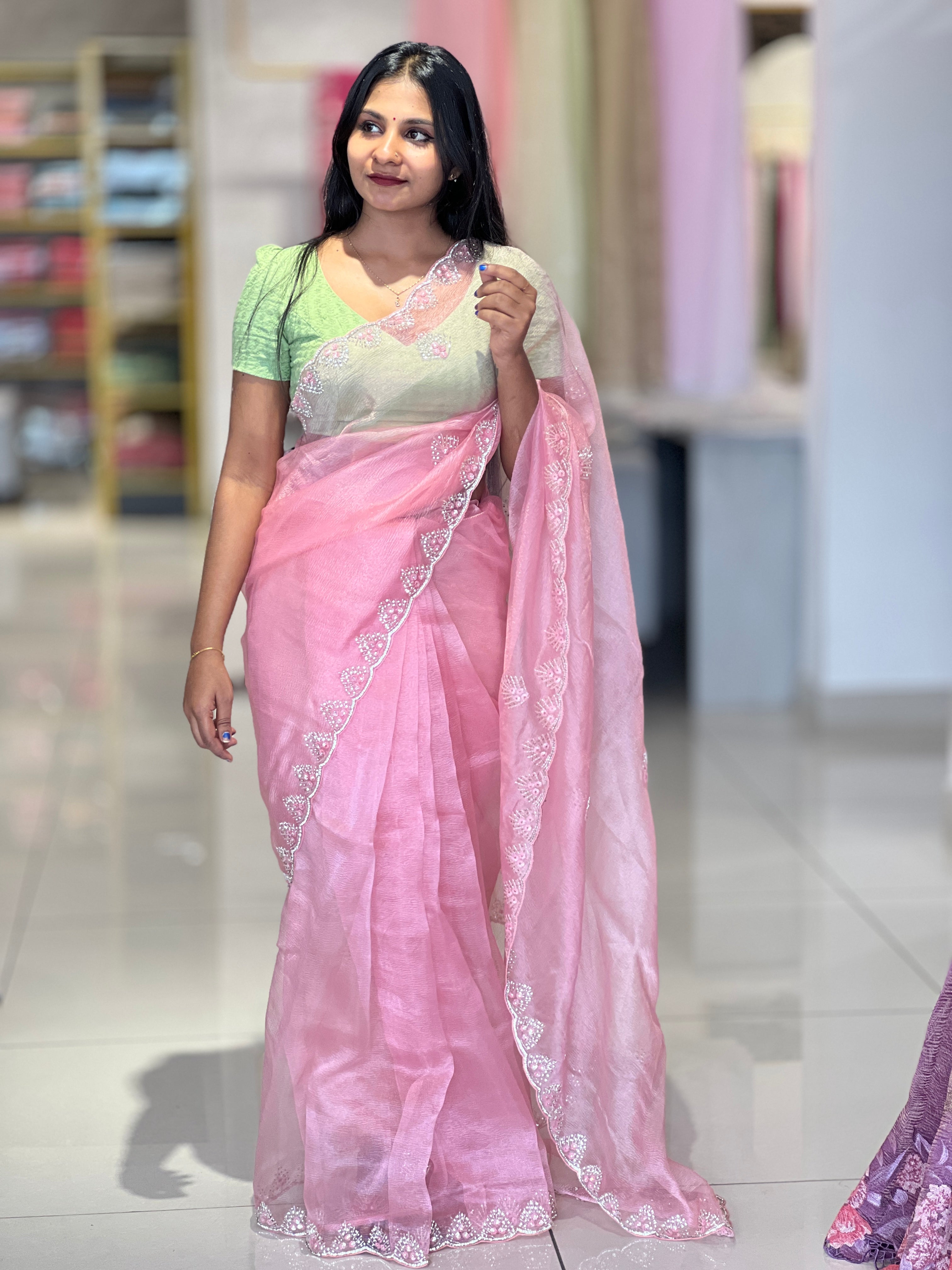 Party Wear Crushed Organza Saree | SBP1010