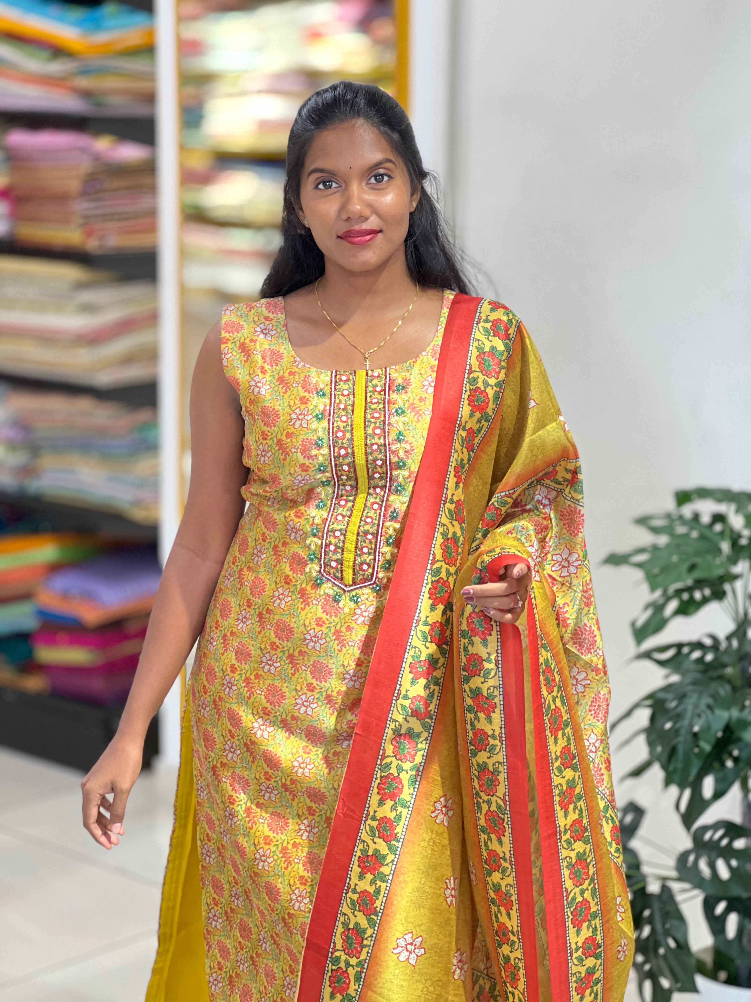 Floral Printed Semi Silk Kurta Set | NAI171