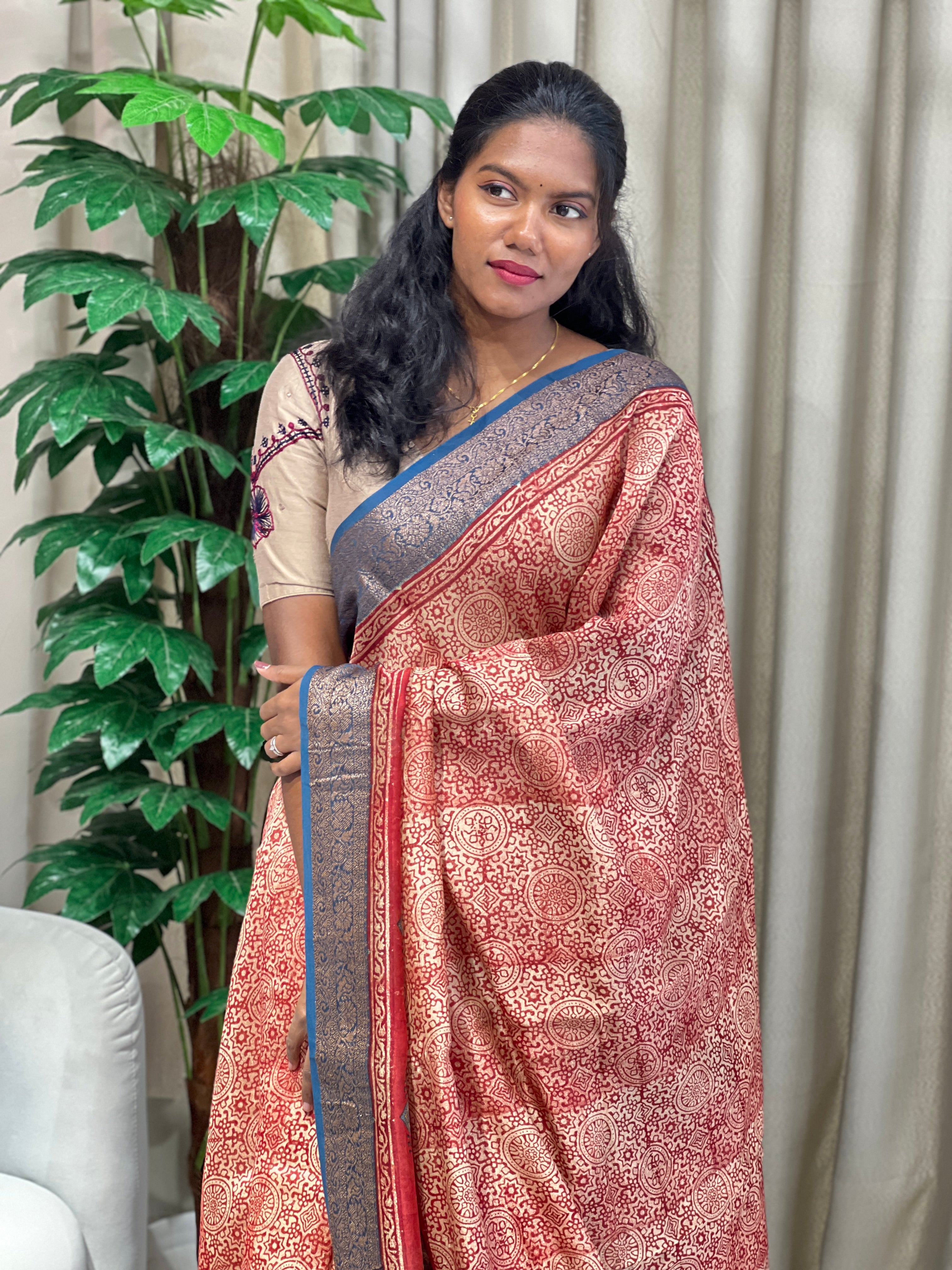 Floral Printed Chanderi Saree | RGD944R