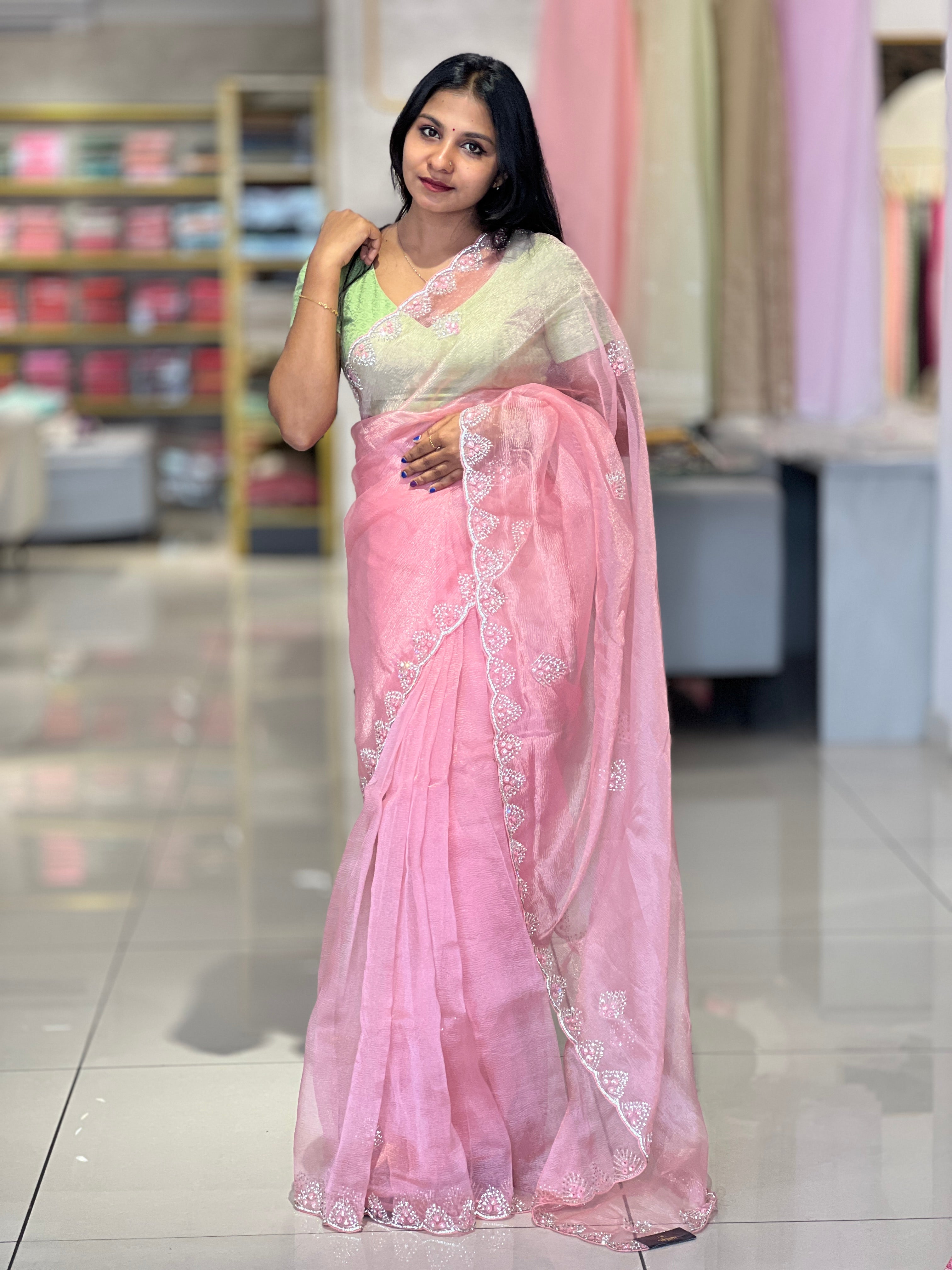 Party Wear Crushed Organza Saree | SBP1010
