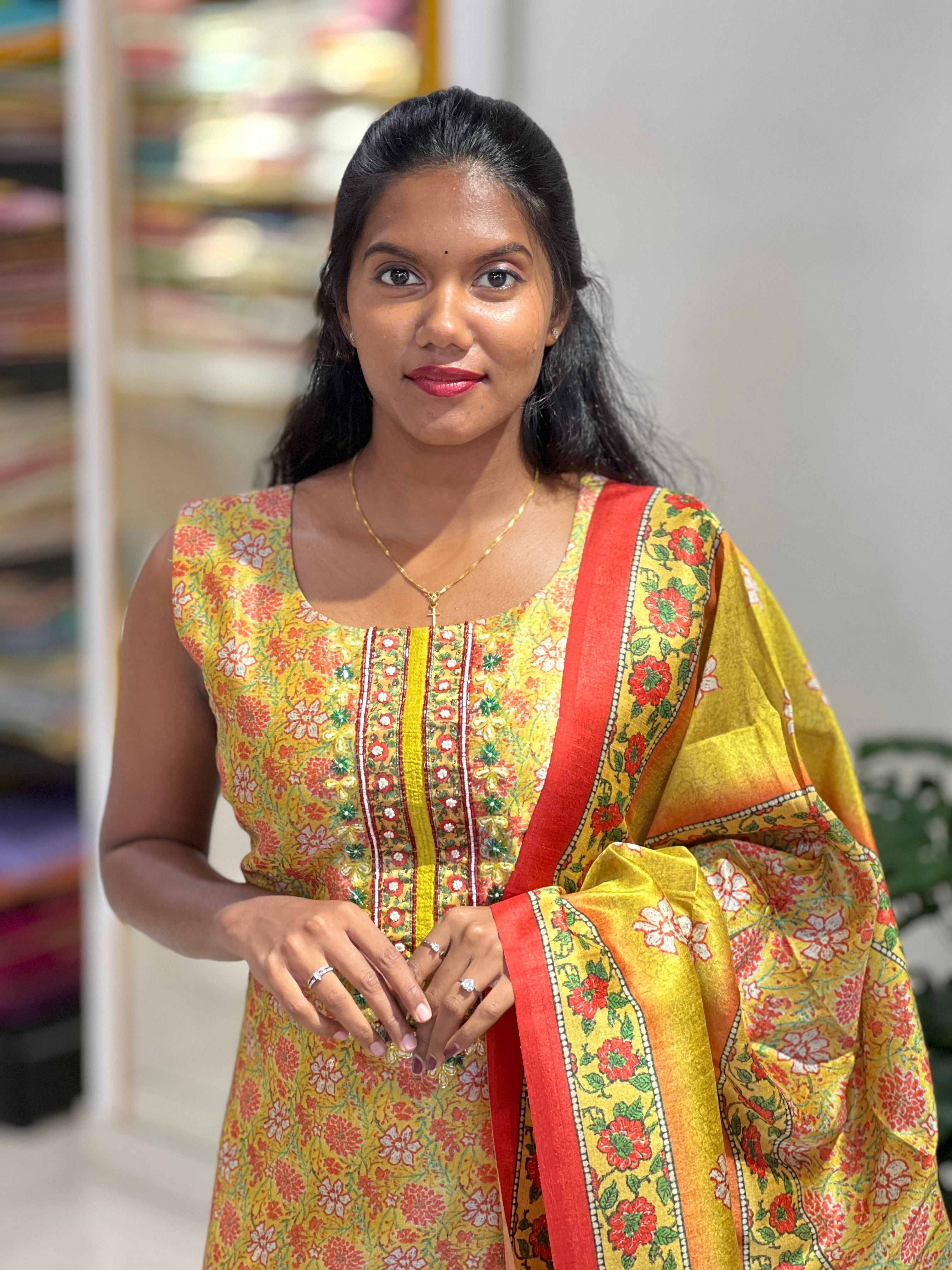 Floral Printed Semi Silk Kurta Set | NAI171