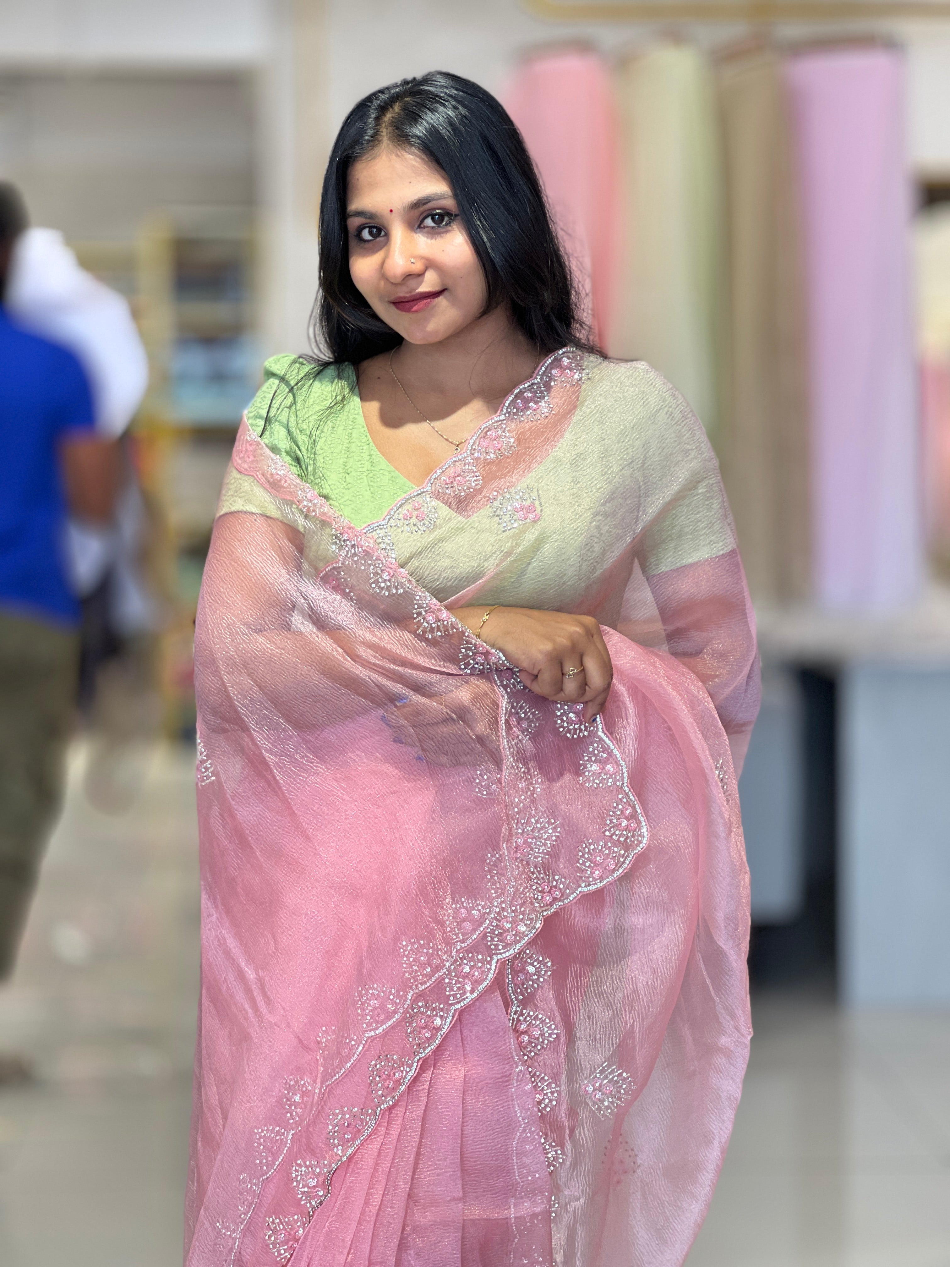 Party Wear Crushed Organza Saree | SBP1010
