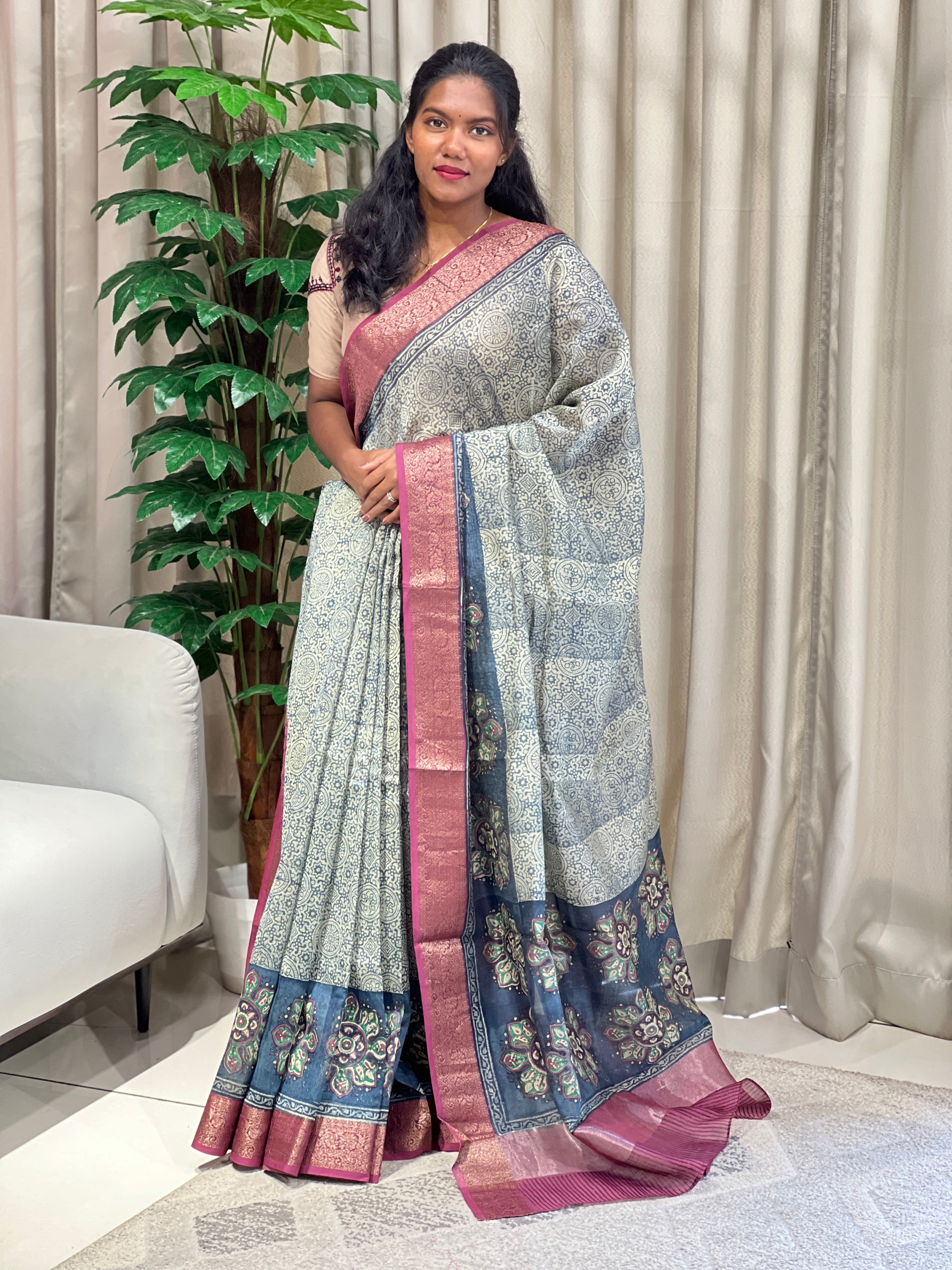 Floral Printed Chanderi Saree | RGD945R