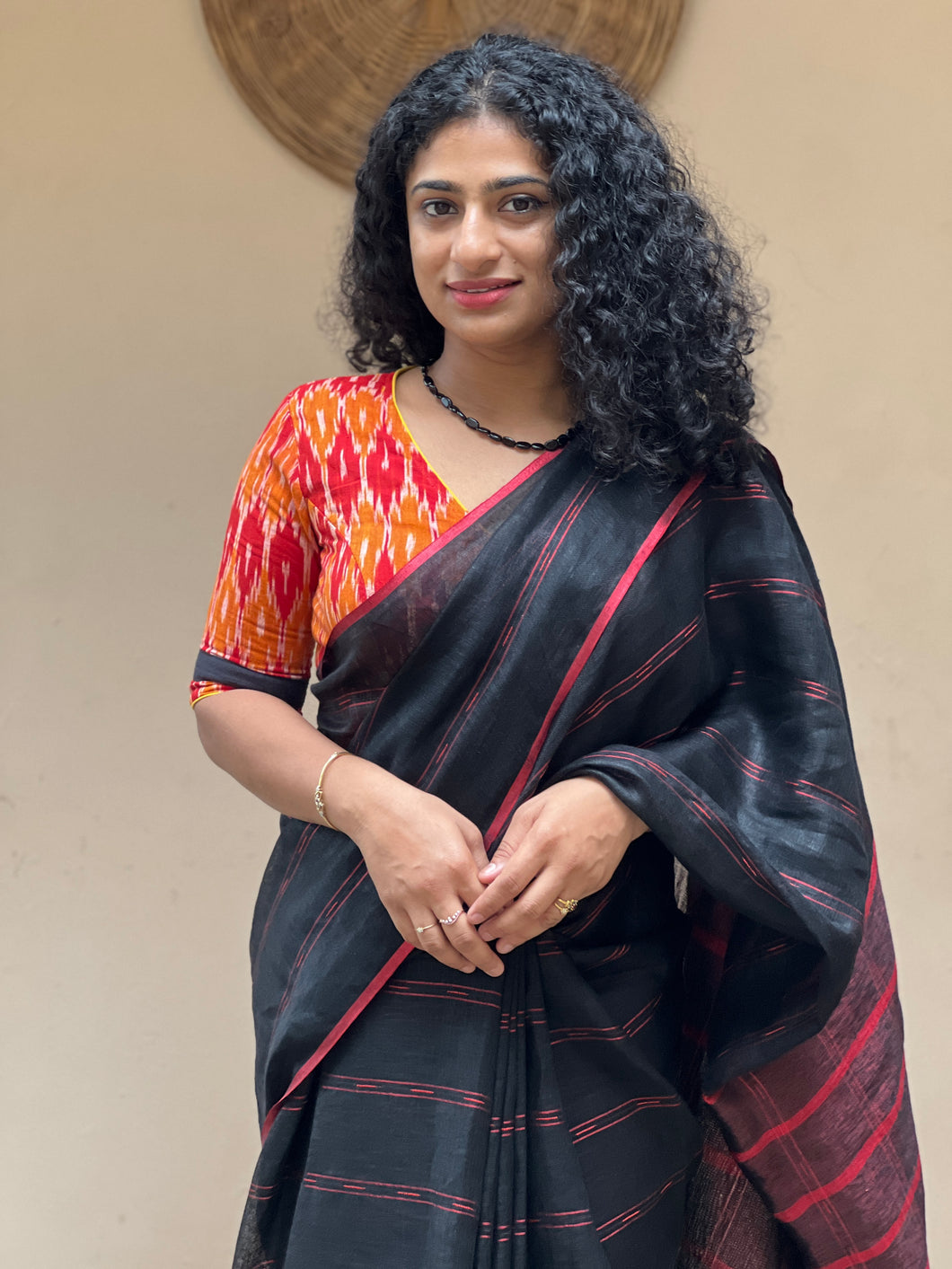 Stripe Weaving Linen Saree | DLS155