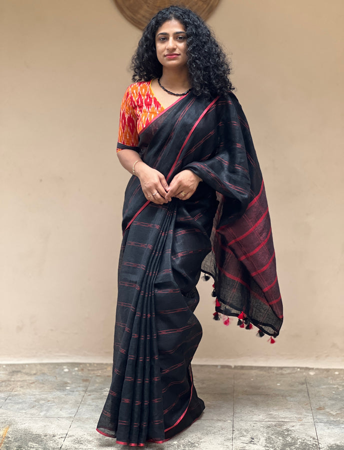 Stripe Weaving Linen Saree | DLS155