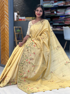 Floral Painted Tissue Linen Saree | DVS106