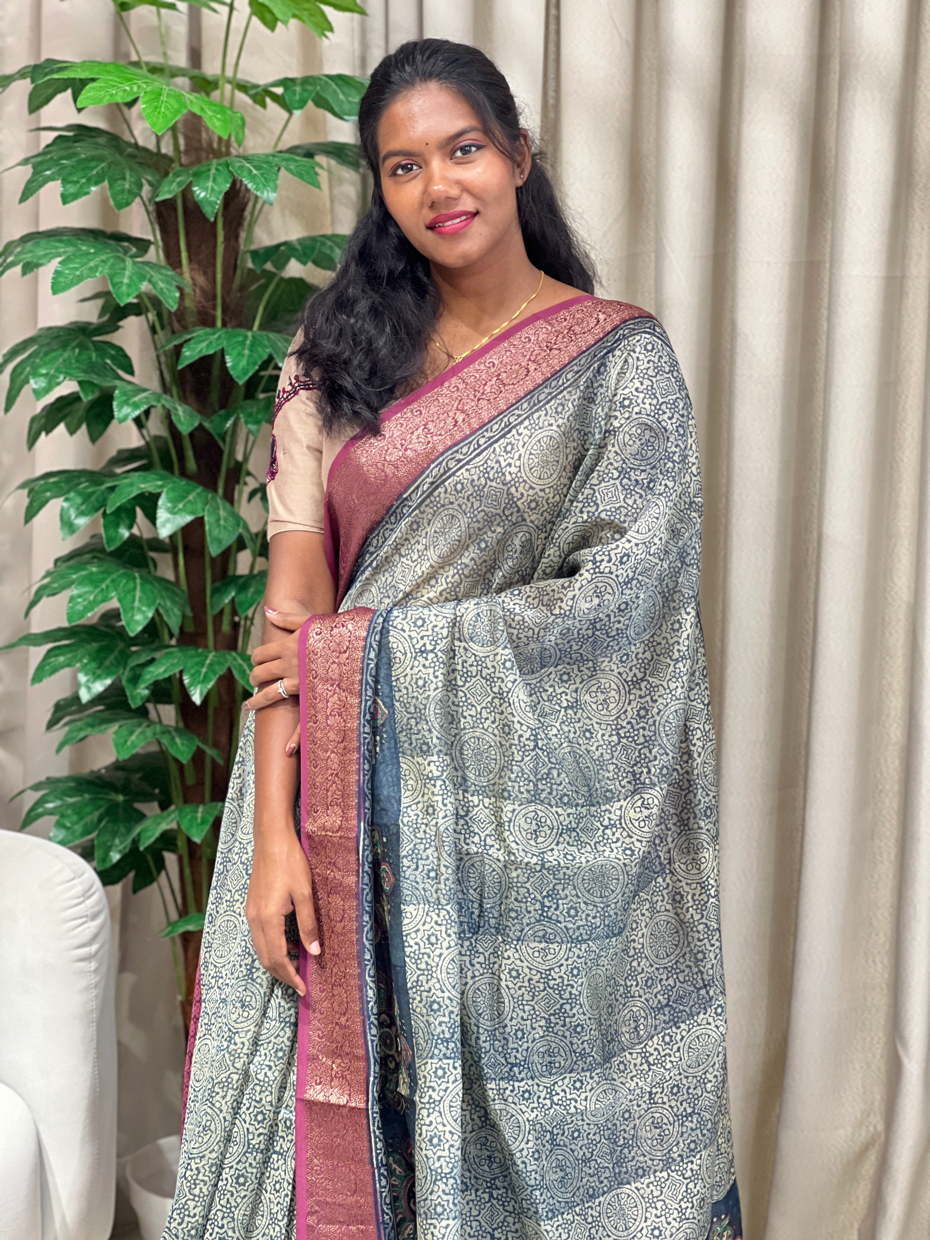 Floral Printed Chanderi Saree | RGD945R