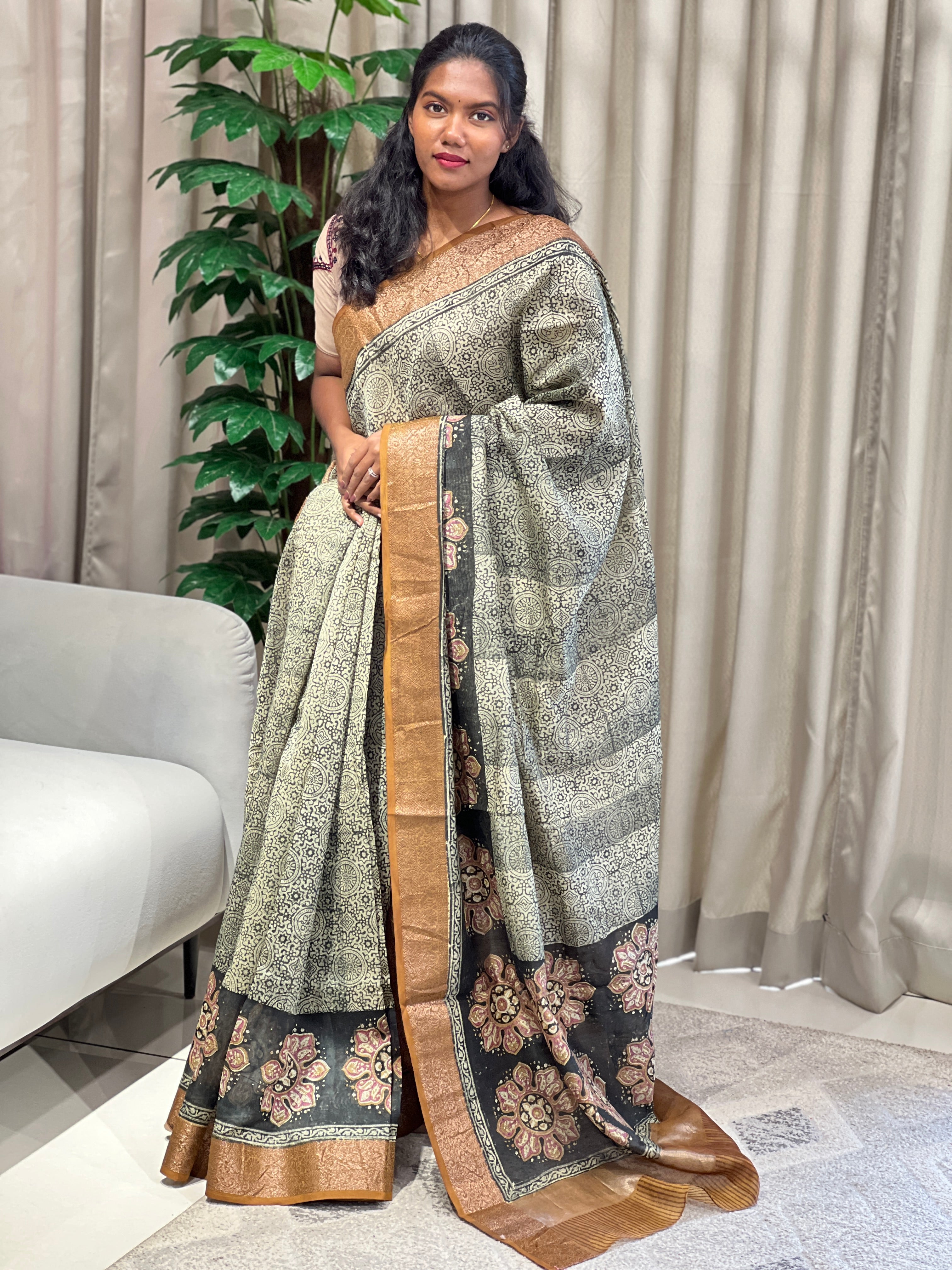 Floral Printed Chanderi Saree | RGD946R