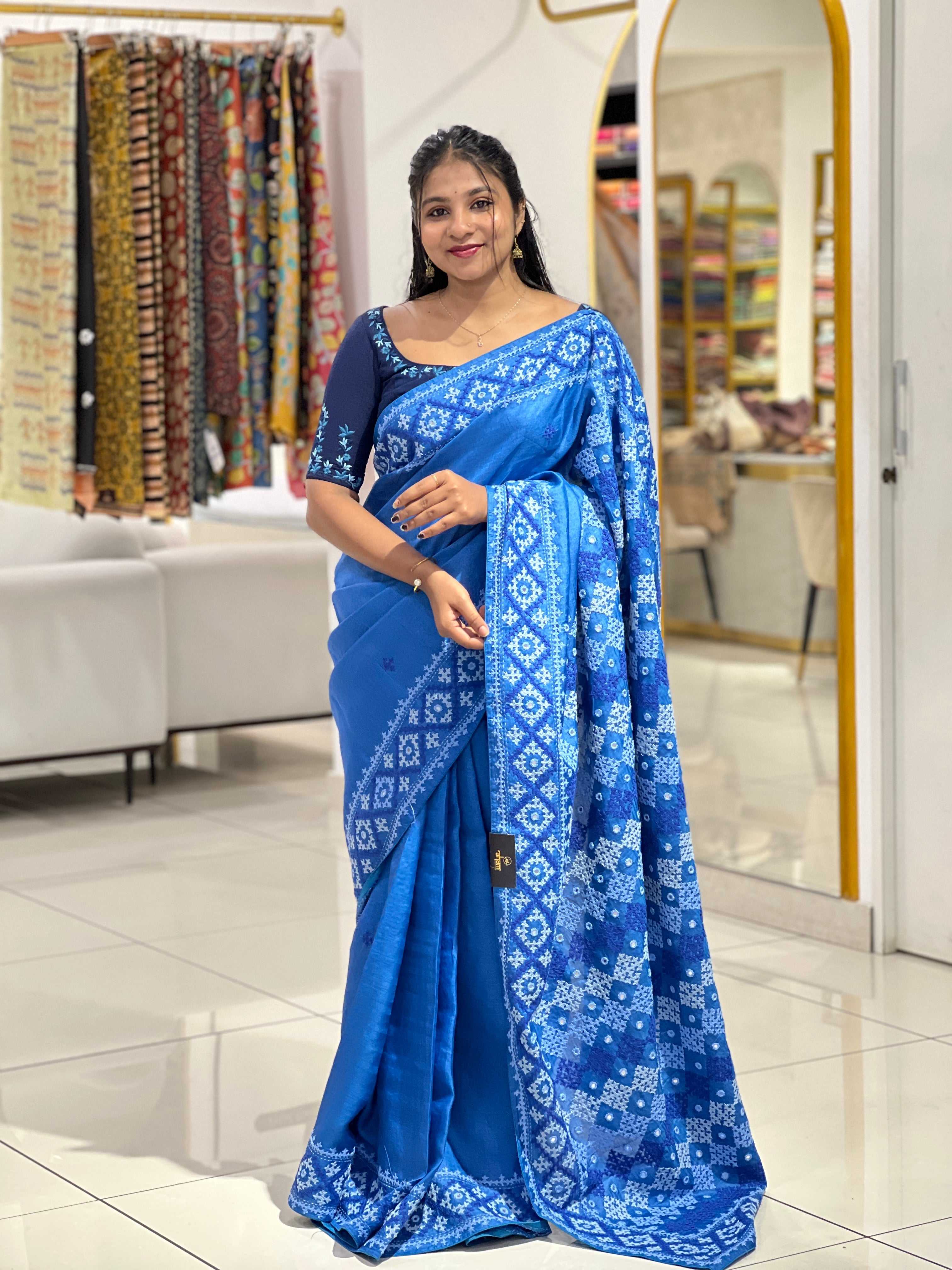 Hand Kutch Work Embroidery Detailed Tussar Saree | SBS1360