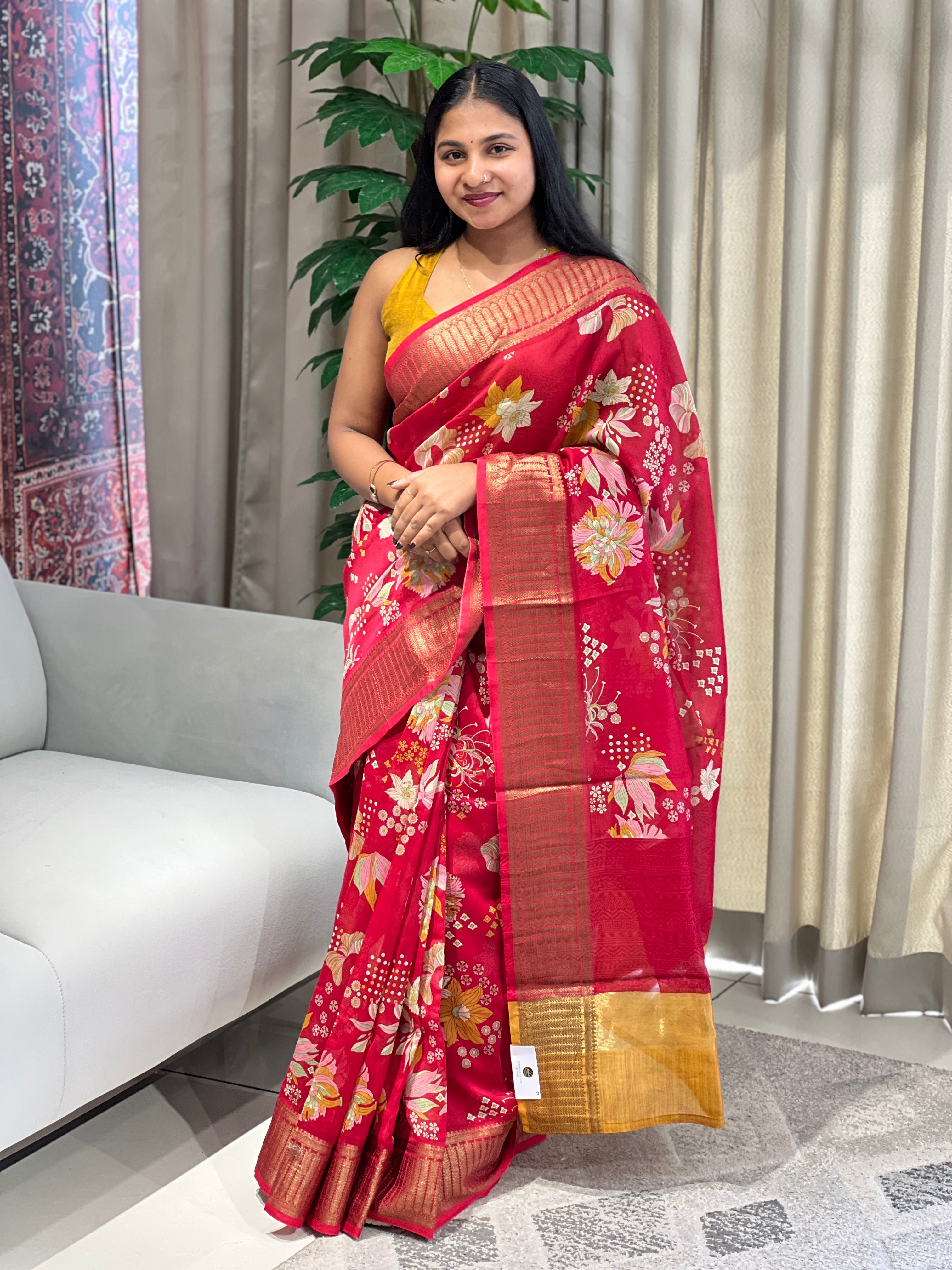 Floral Printed Chanderi Saree | RGD970R