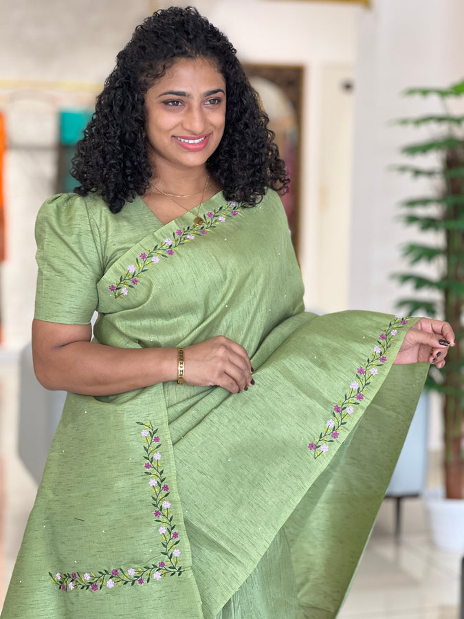 Hand Worked Noil Tussar Saree | DSA131