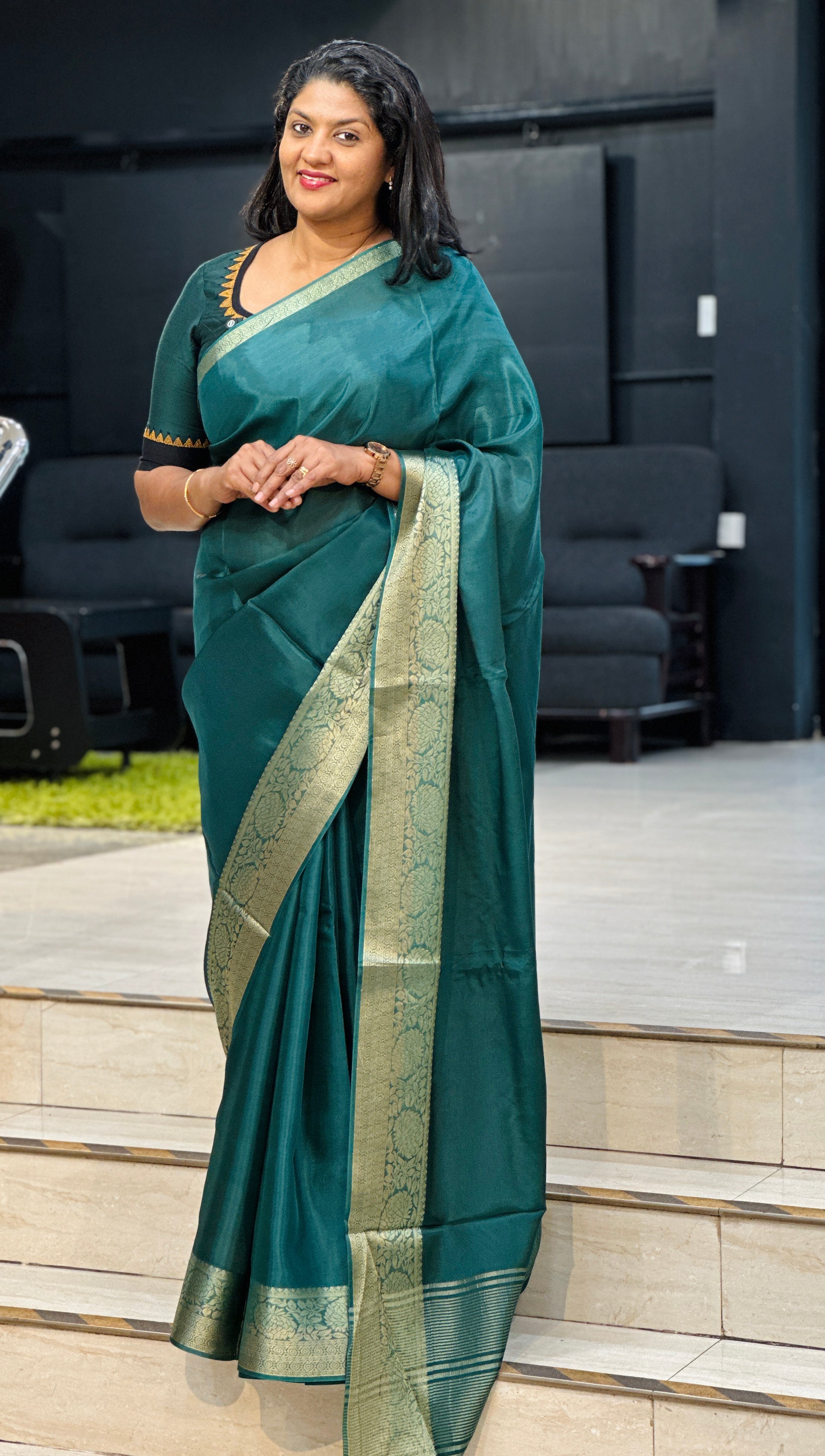 Banarasi Woven Pattern Border Semi Silk Saree | NN482