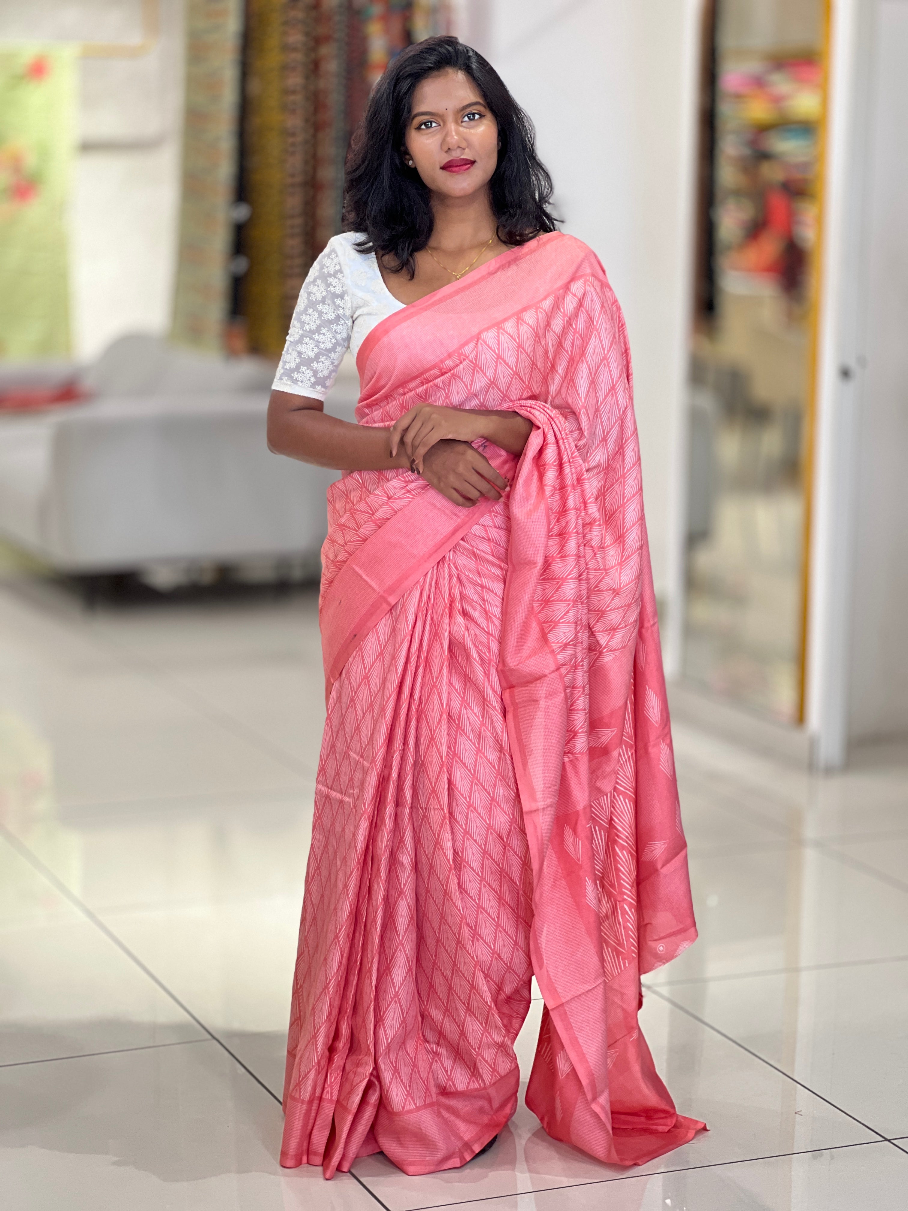 Leaf Print Patterned Semi Silk Saree | RMP109