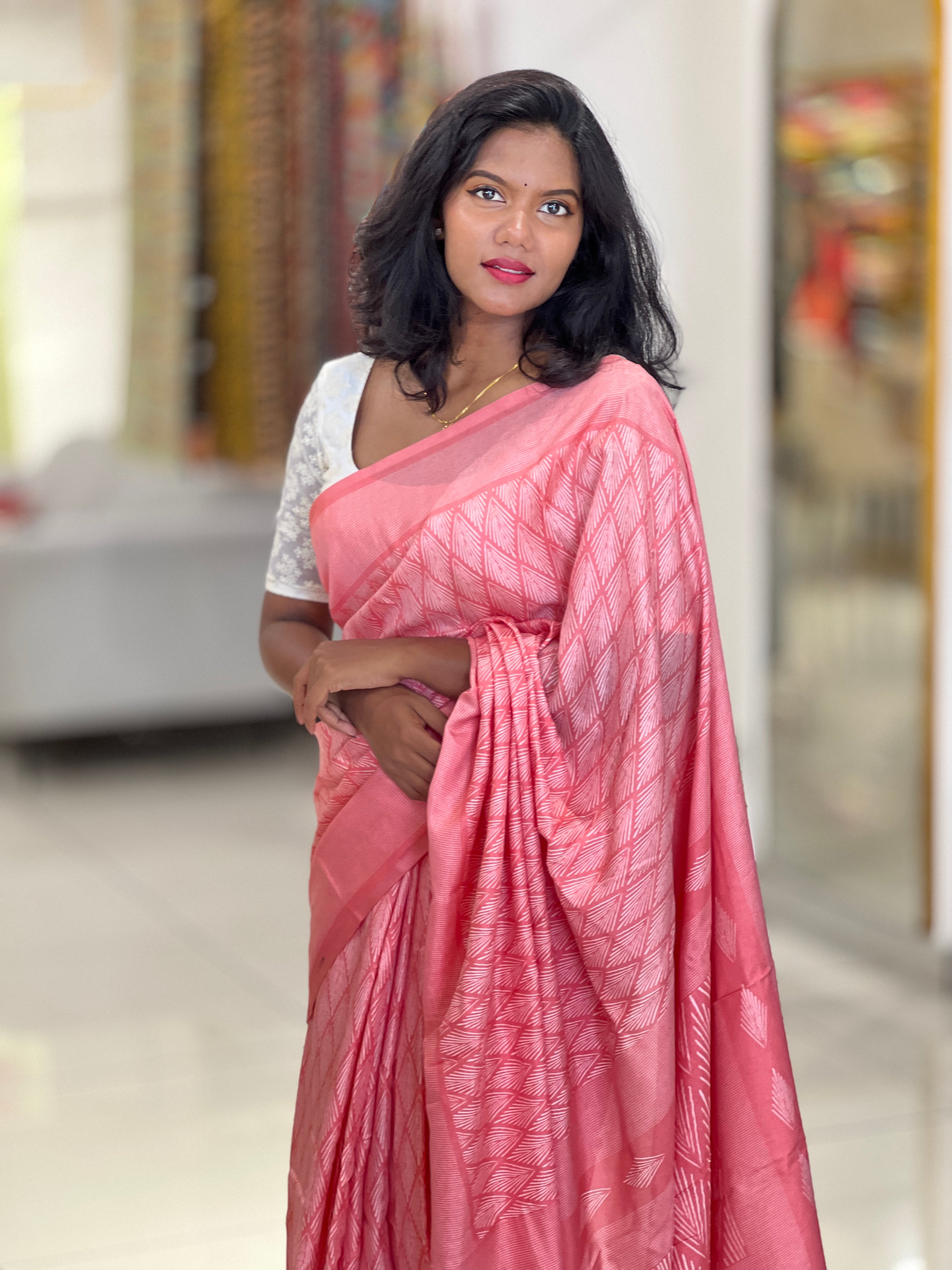 Leaf Print Patterned Semi Silk Saree | RMP109
