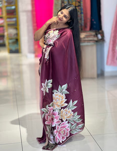 Floral Placement Embroidered Shimmer Organza Saree | SUN189