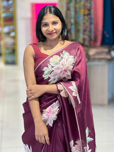 Floral Placement Embroidered Shimmer Organza Saree | SUN189
