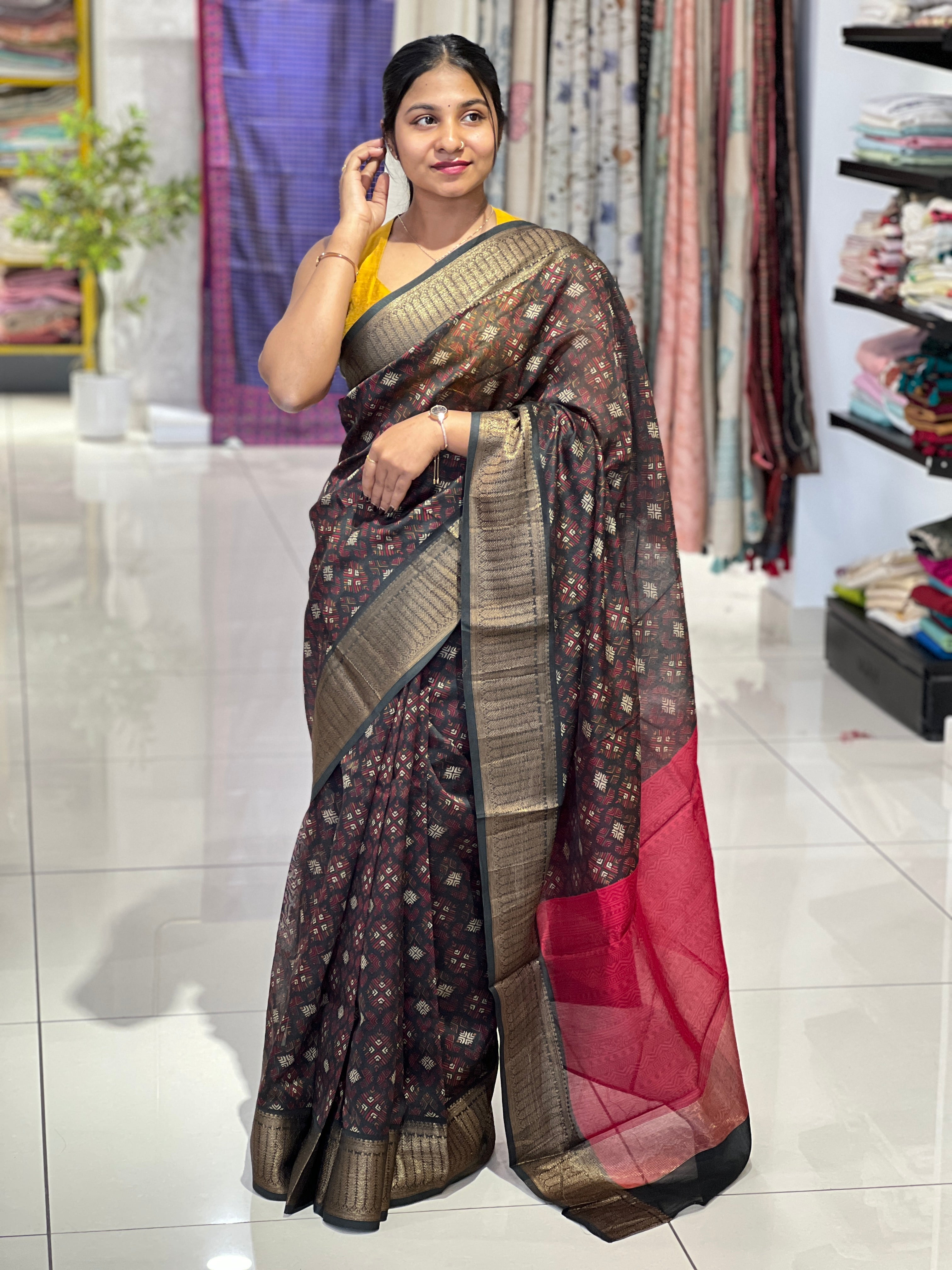 Floral Printed Chanderi Saree | RGD959R