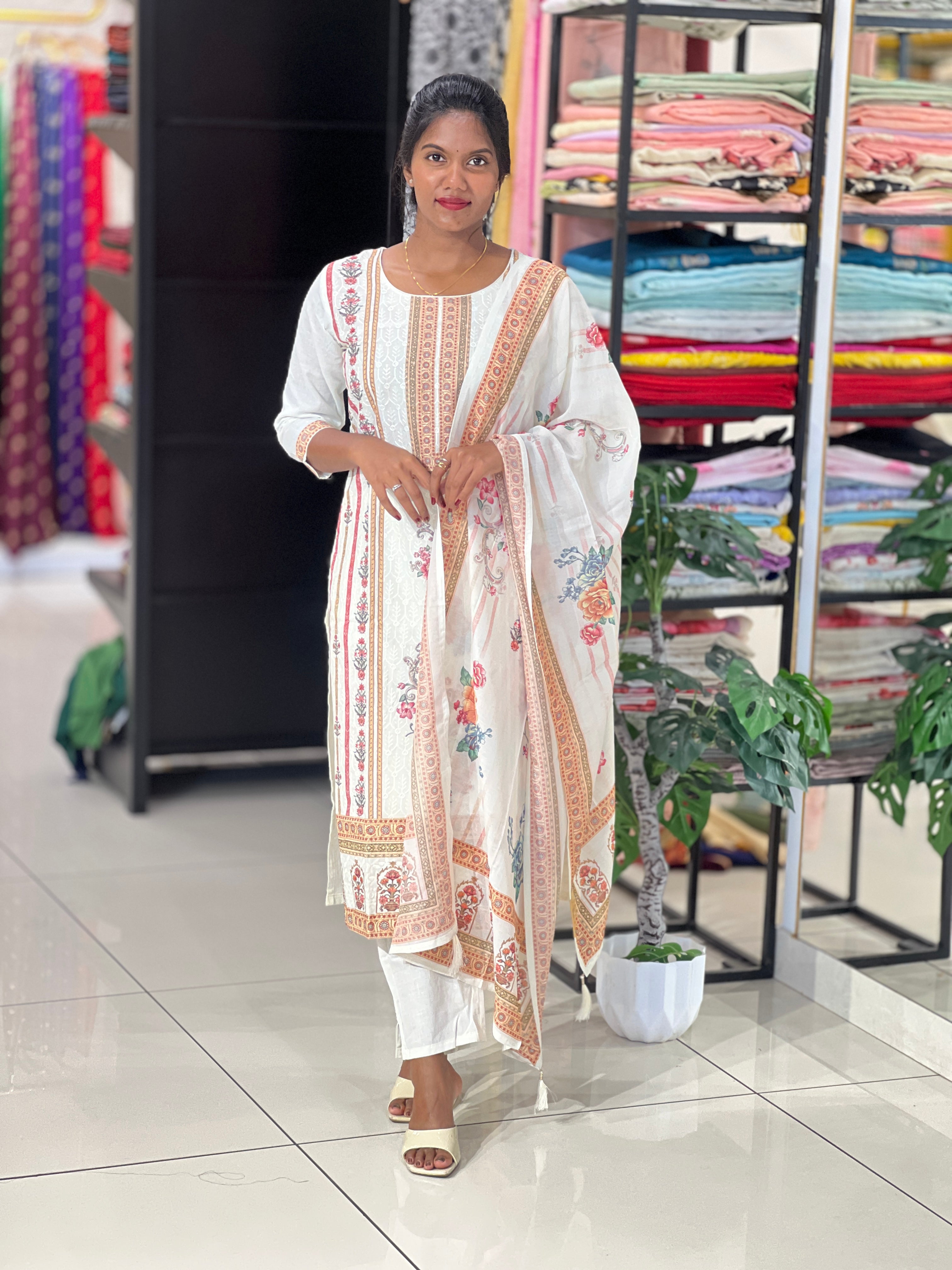 Digital Printed Embroidered Cotton Kurta Set | FW413