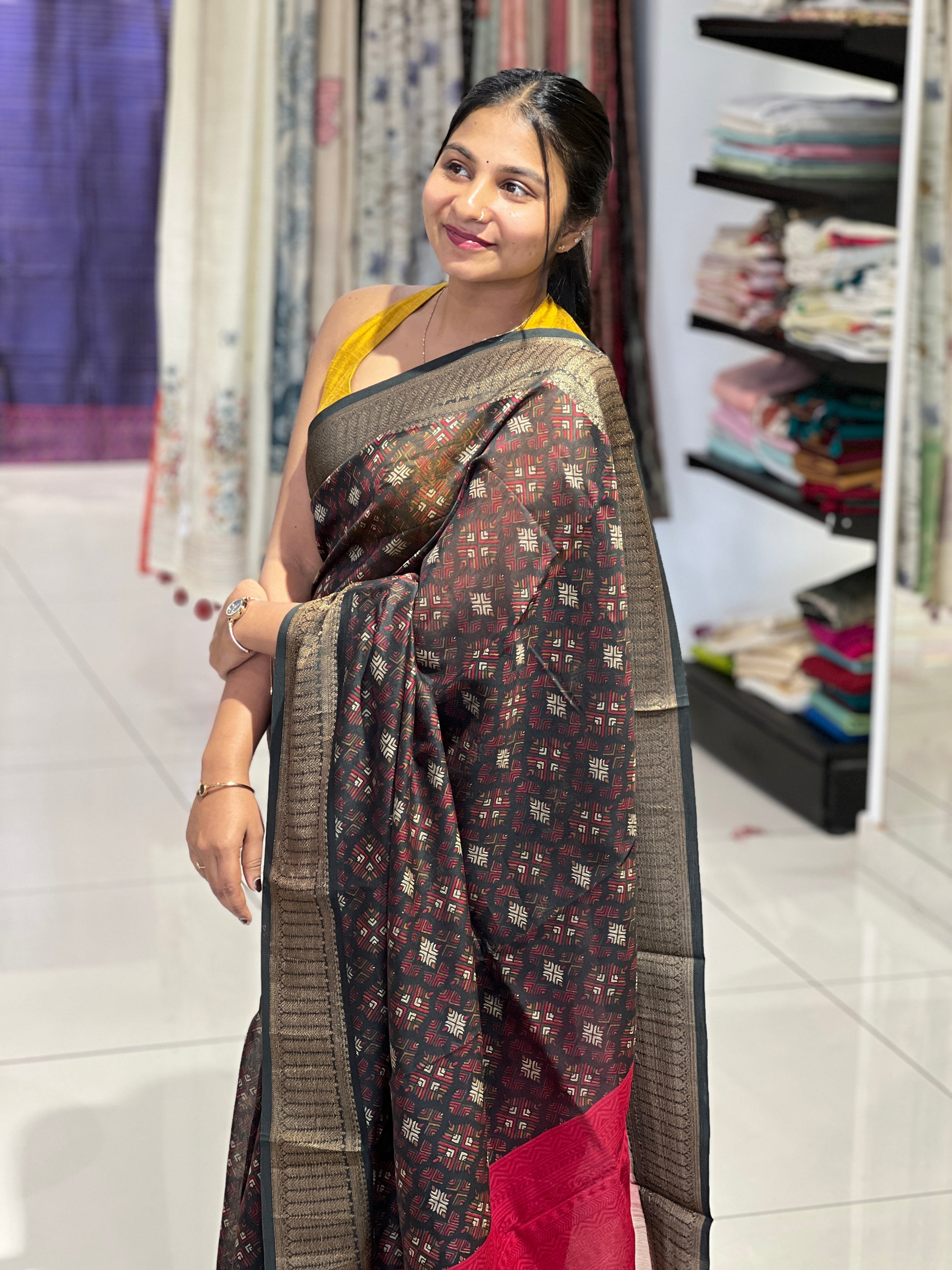 Floral Printed Chanderi Saree | RGD959R