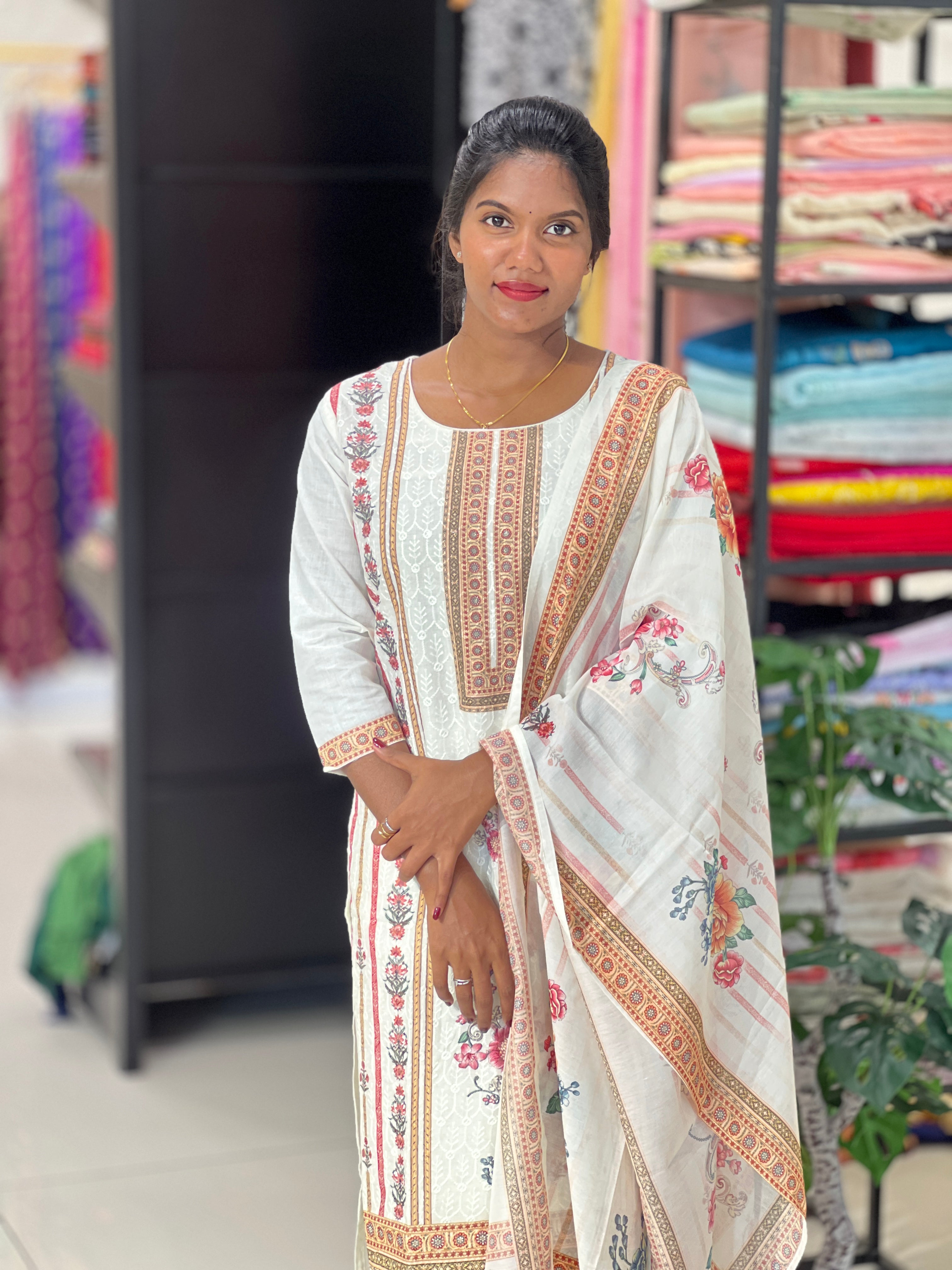 Digital Printed Embroidered Cotton Kurta Set | FW413