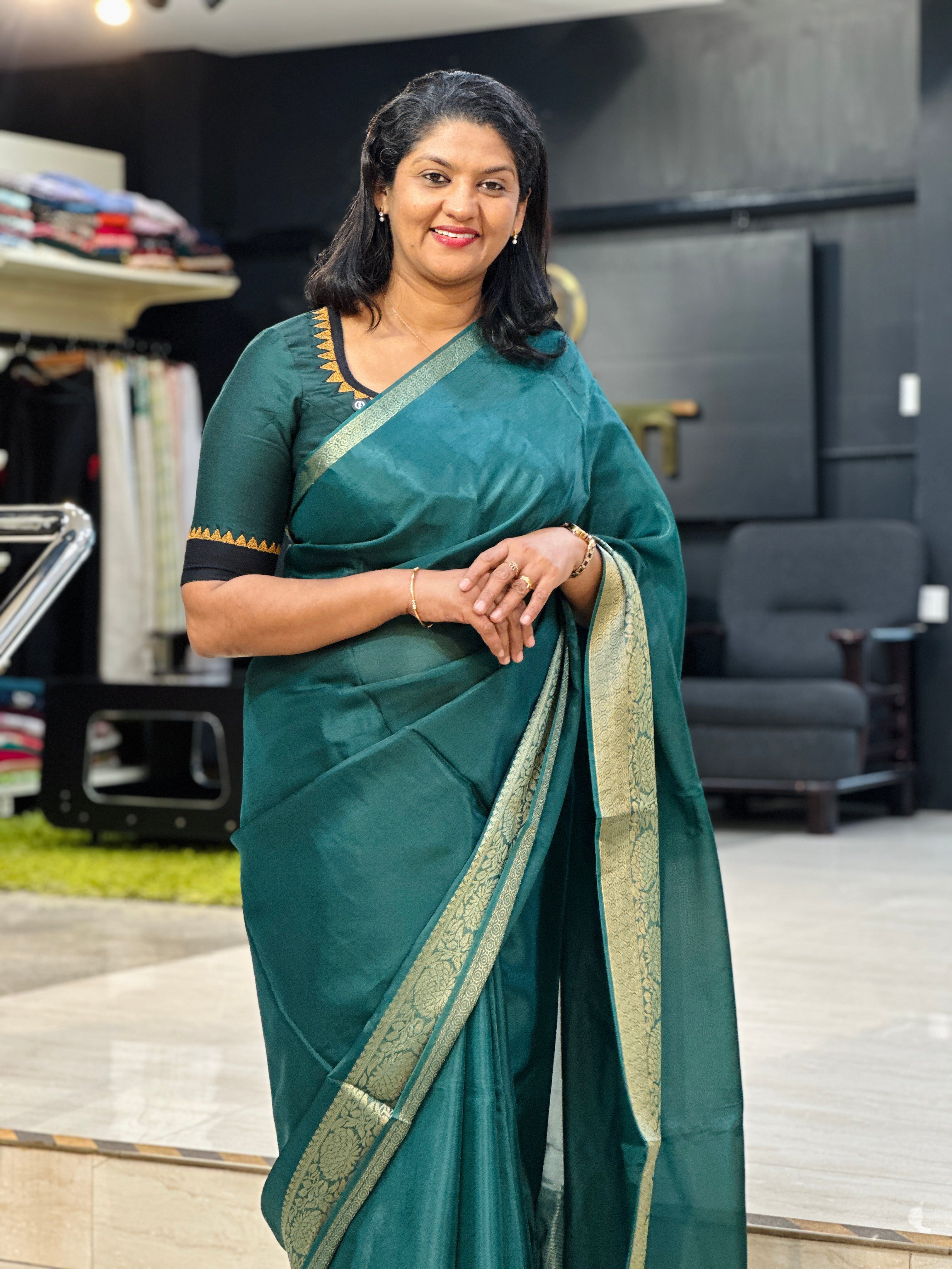 Banarasi Woven Pattern Border Semi Silk Saree | NN482
