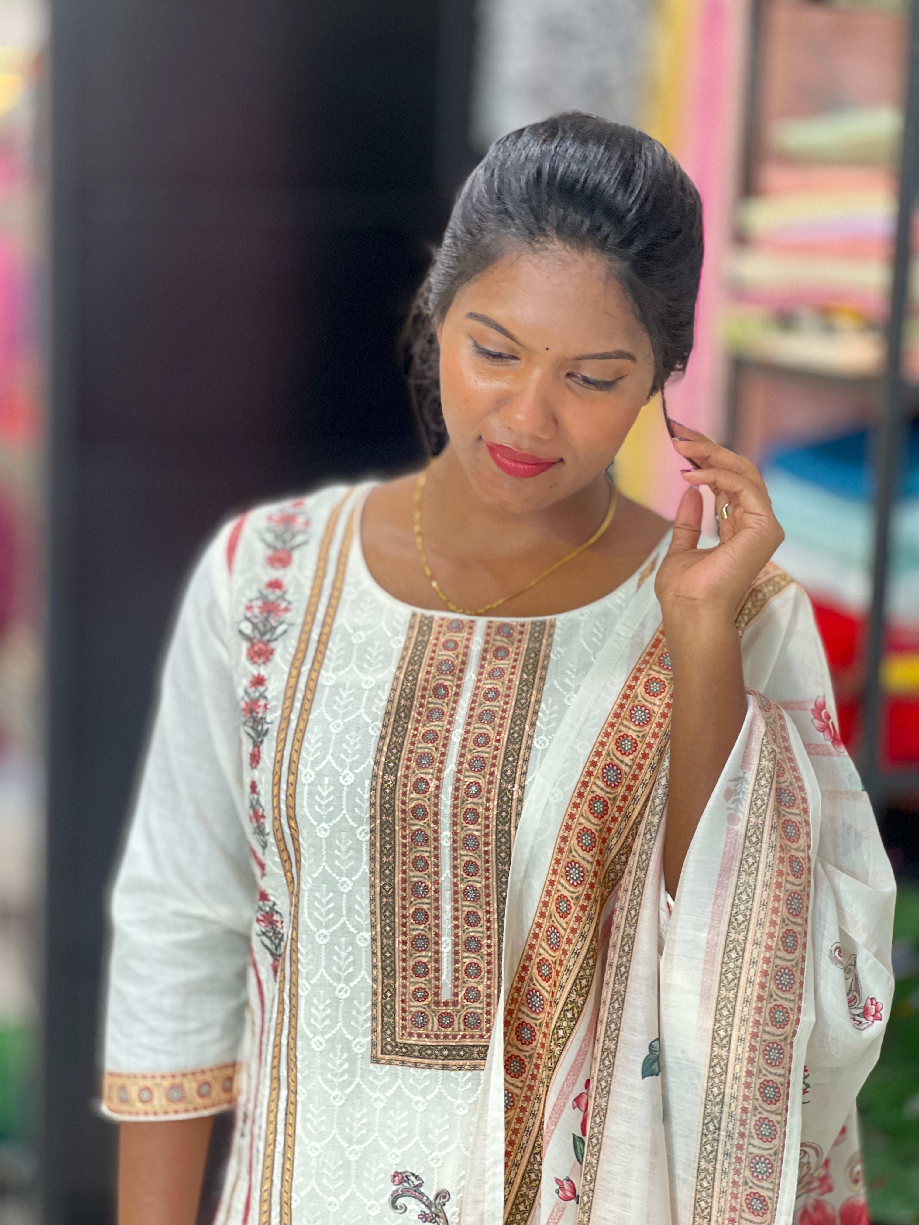 Digital Printed Embroidered Cotton Kurta Set | FW413