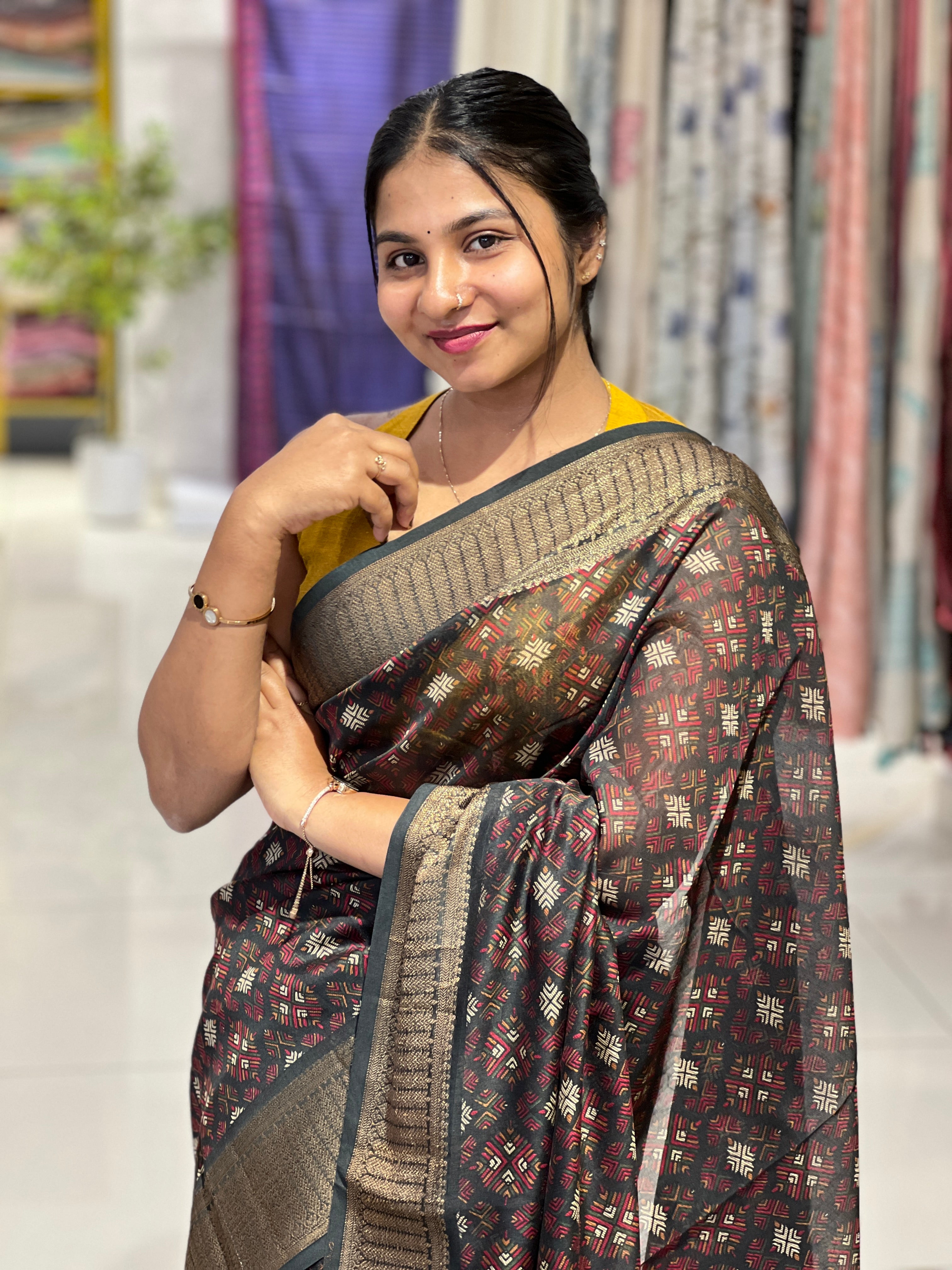 Floral Printed Chanderi Saree | RGD959R