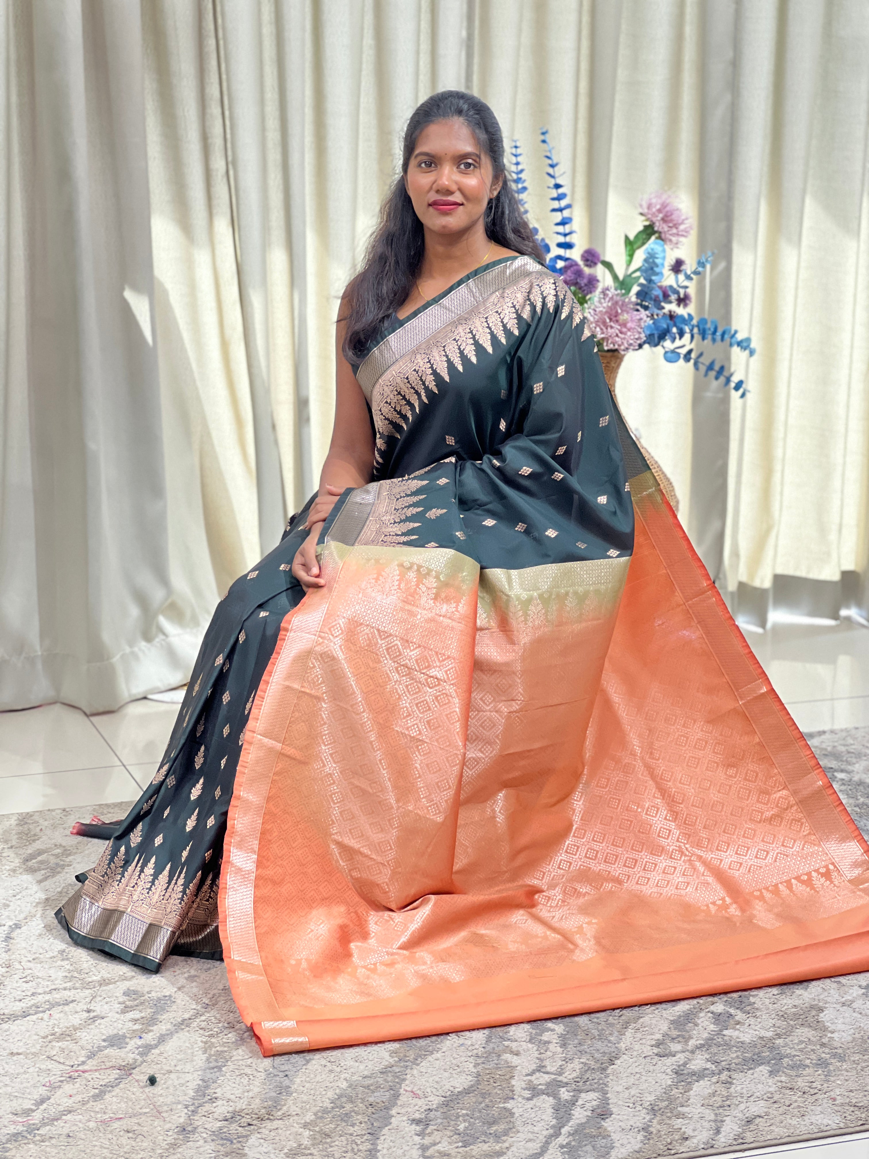 Temple Border Pattern Semi Soft Silk | RVS260