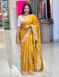 Floral Embroidered Tussar Saree | SHC189