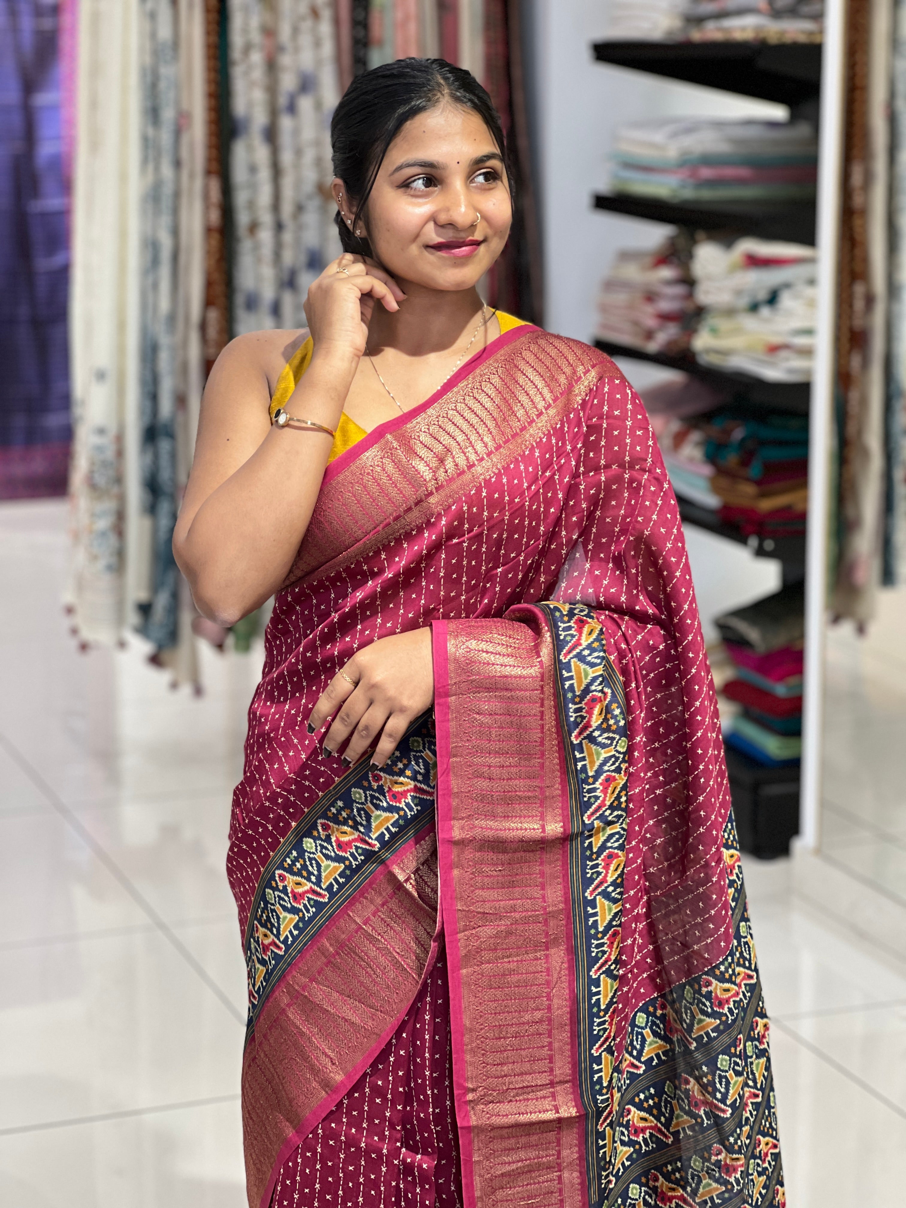 Patola Print With Banarasi Detailed Chanderi Saree | RGD974R