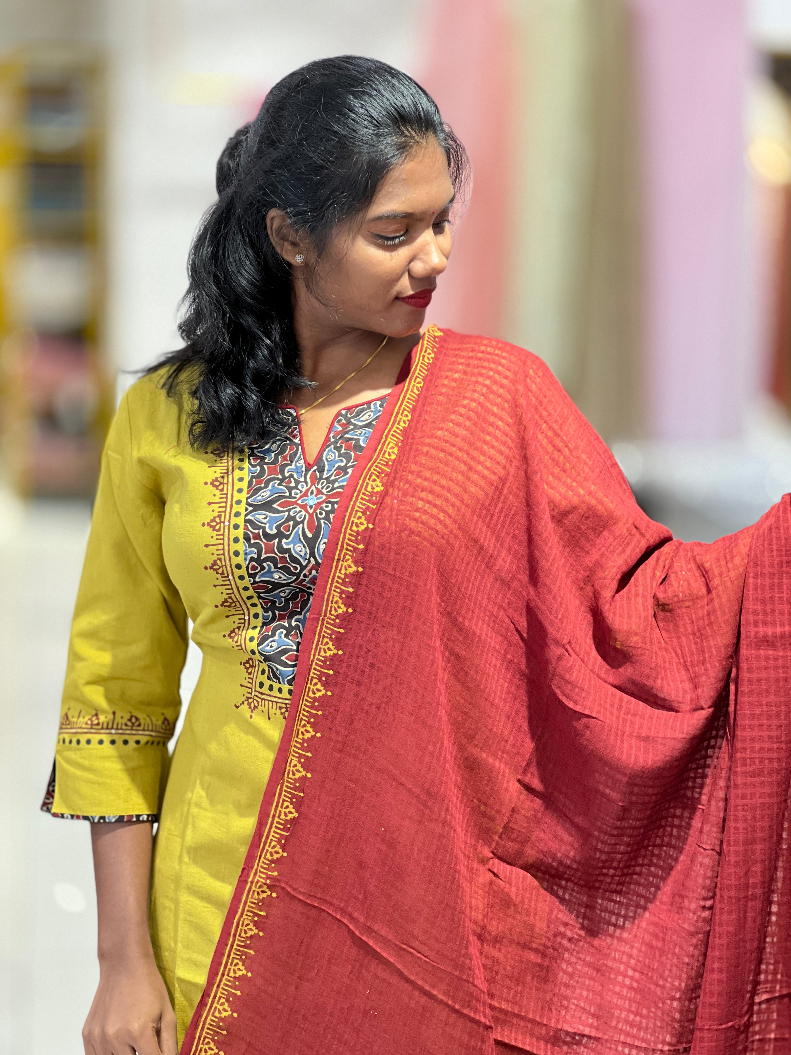 Yoke Printed Detailing Cotton Kurta Set | DE143