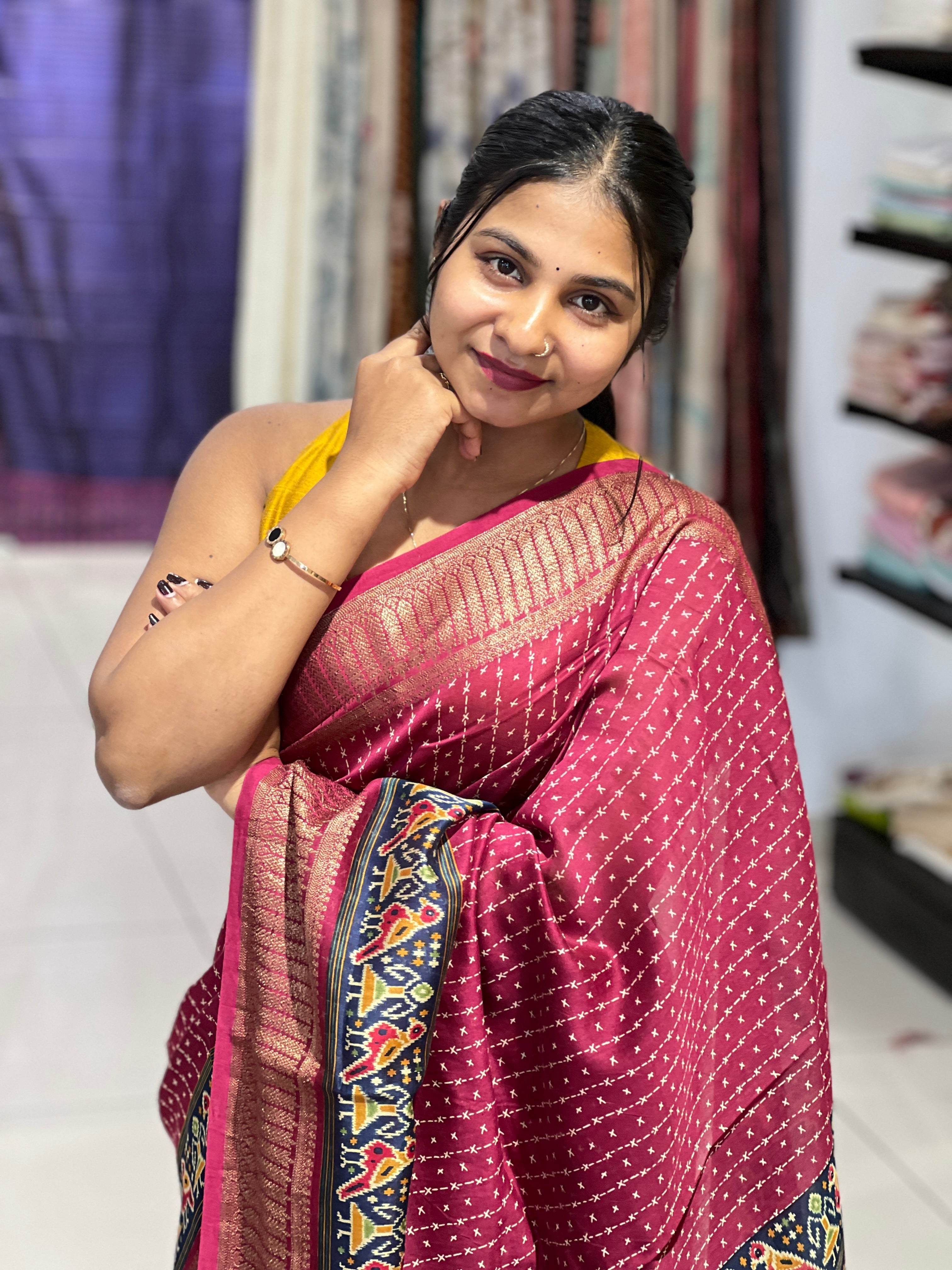 Patola Print With Banarasi Detailed Chanderi Saree | RGD974R