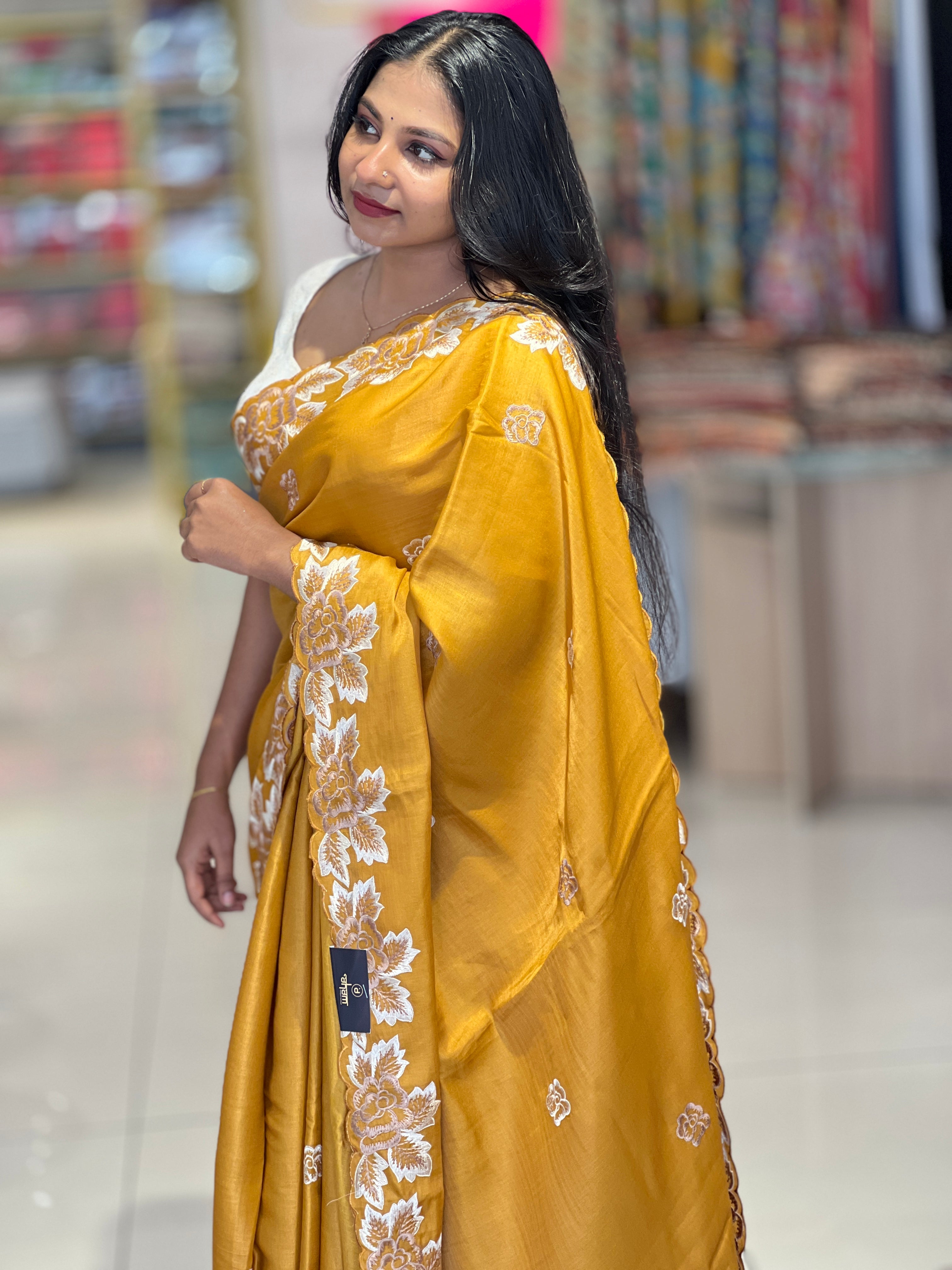 Floral Embroidered Tussar Saree | SHC189