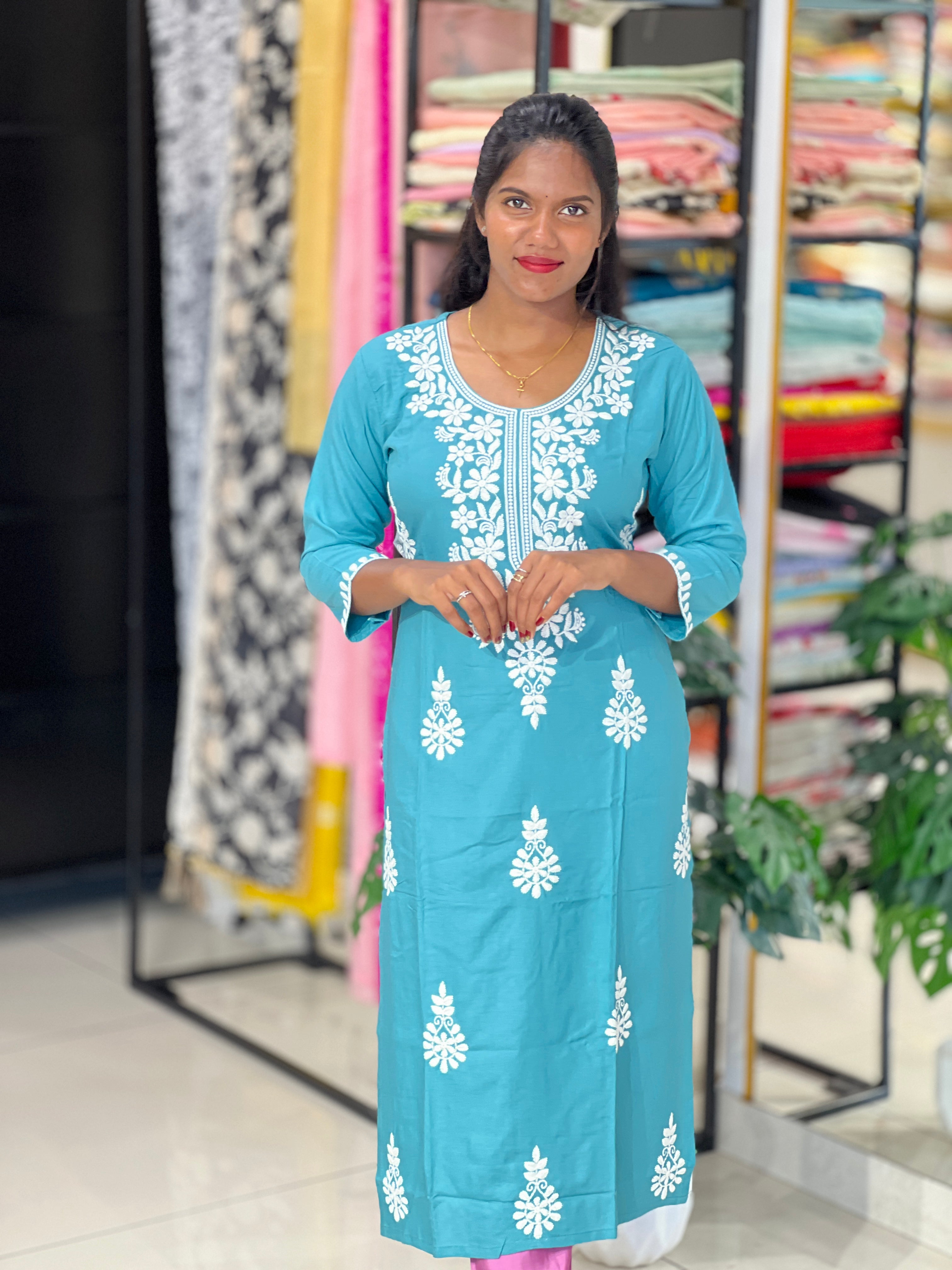 Machine Embroidered Cotton Kurta | FW397