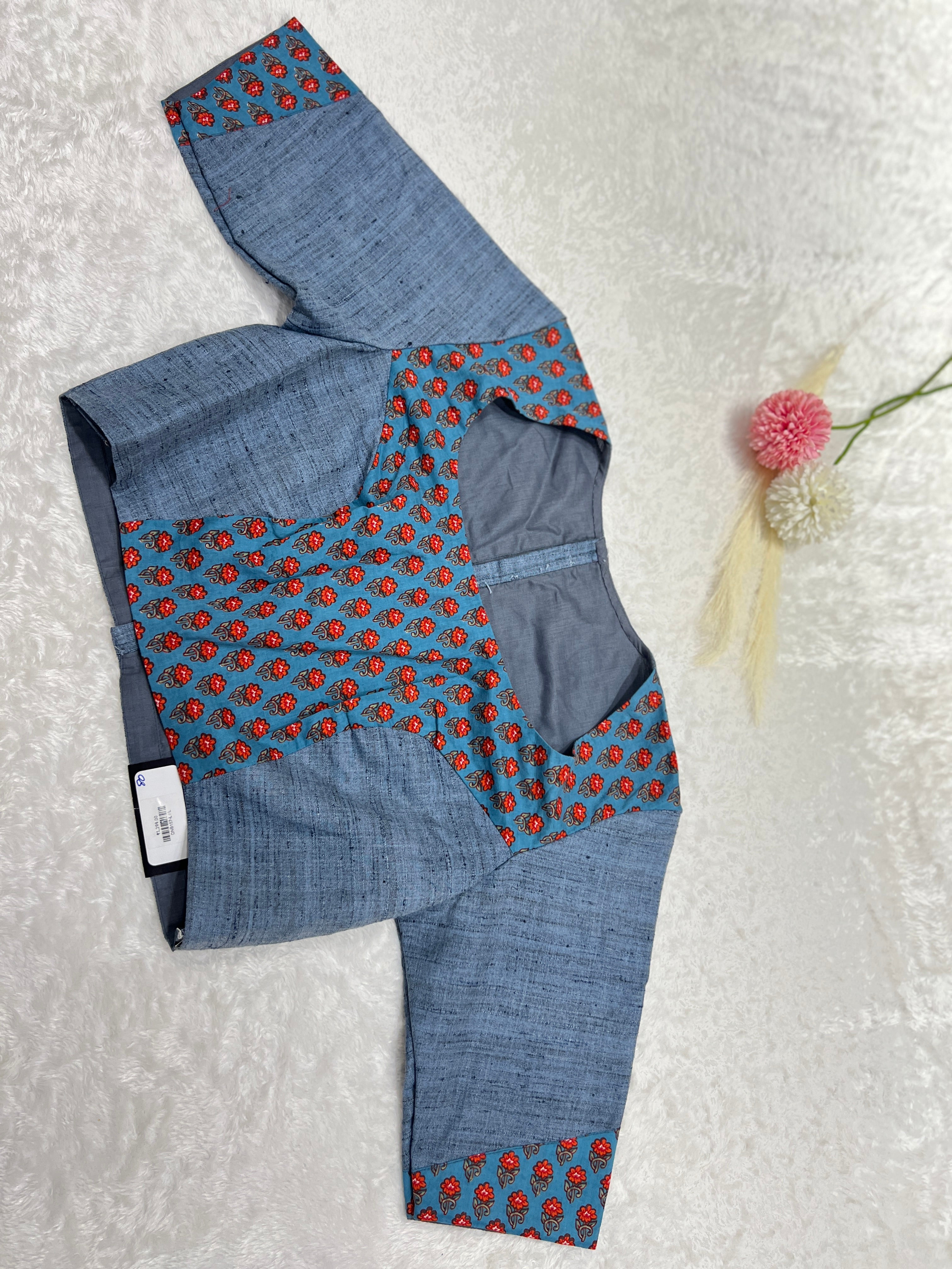 Printed Patch Detailed Jute Stitched Blouse | DNB157