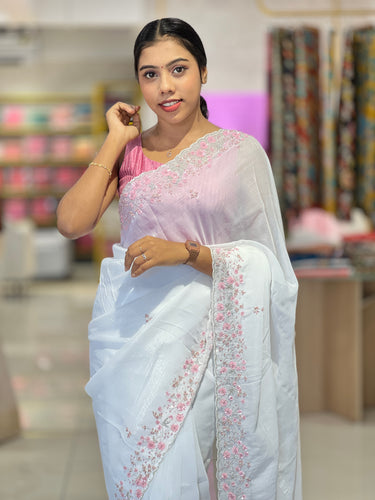 Hand Work Design Shimmer Organza Saree | SBP947