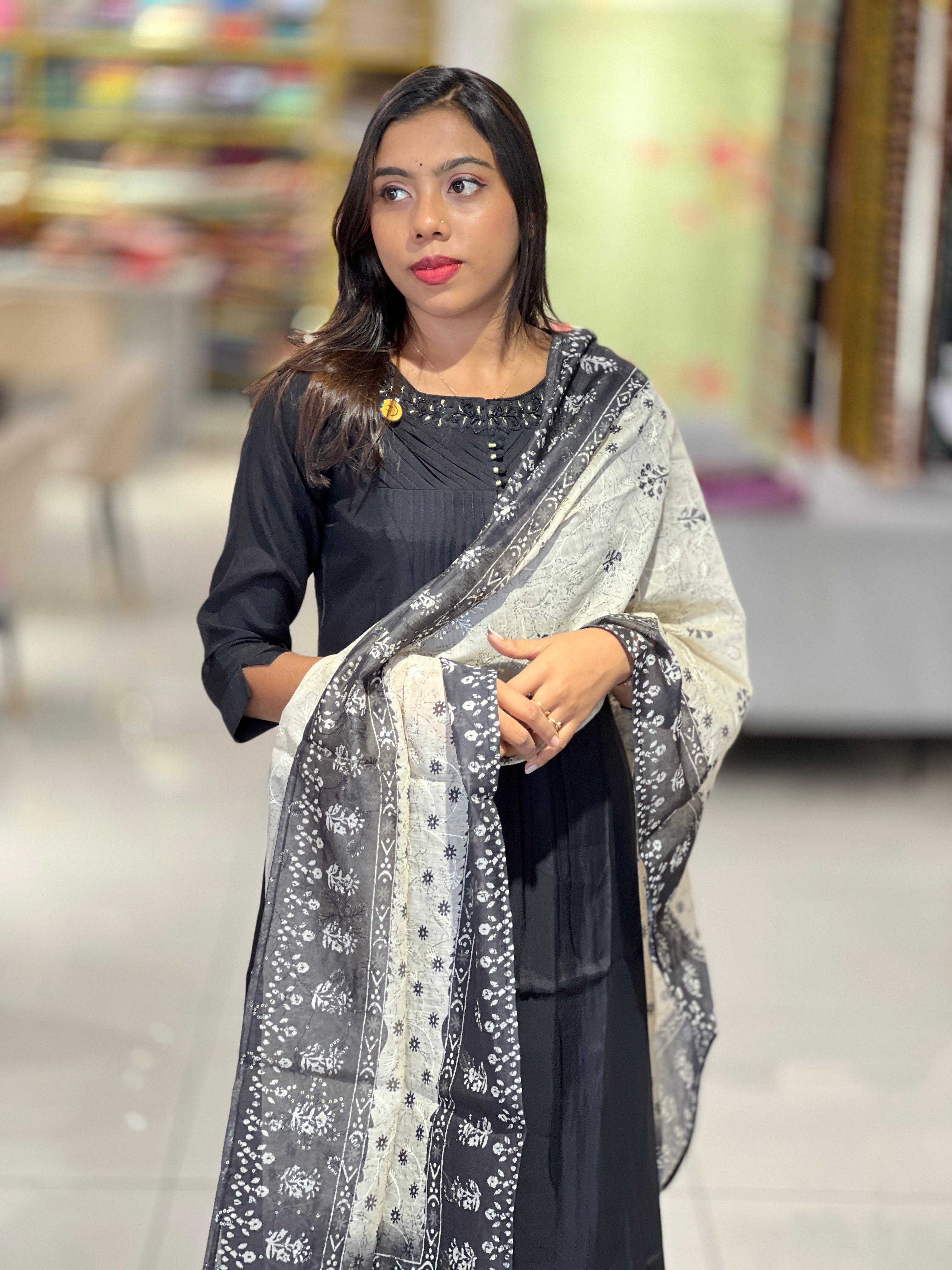 A-Line Patterned Semi Silk Kurta Set | NIO121