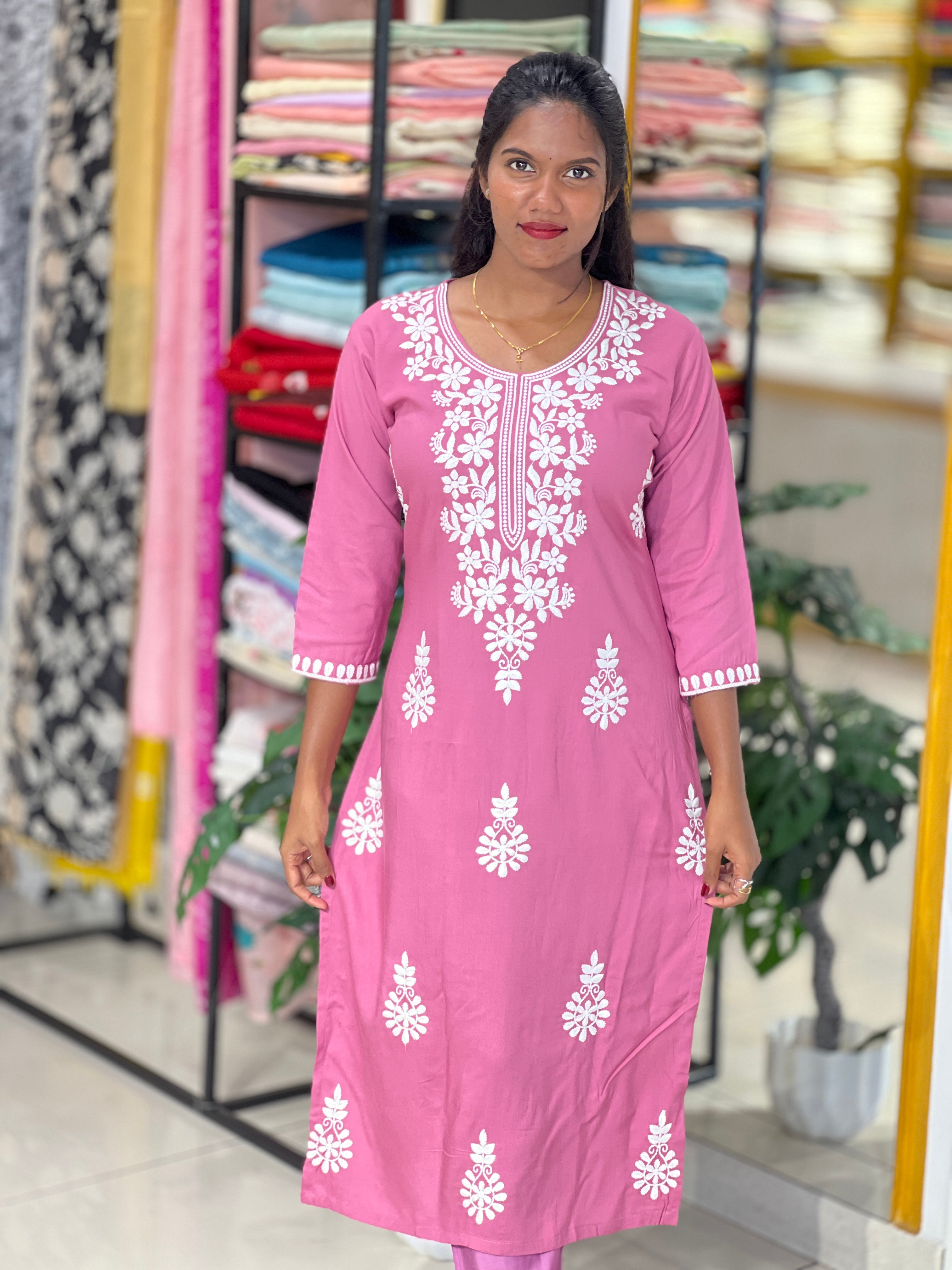 Machine Embroidered Cotton Kurta | FW395