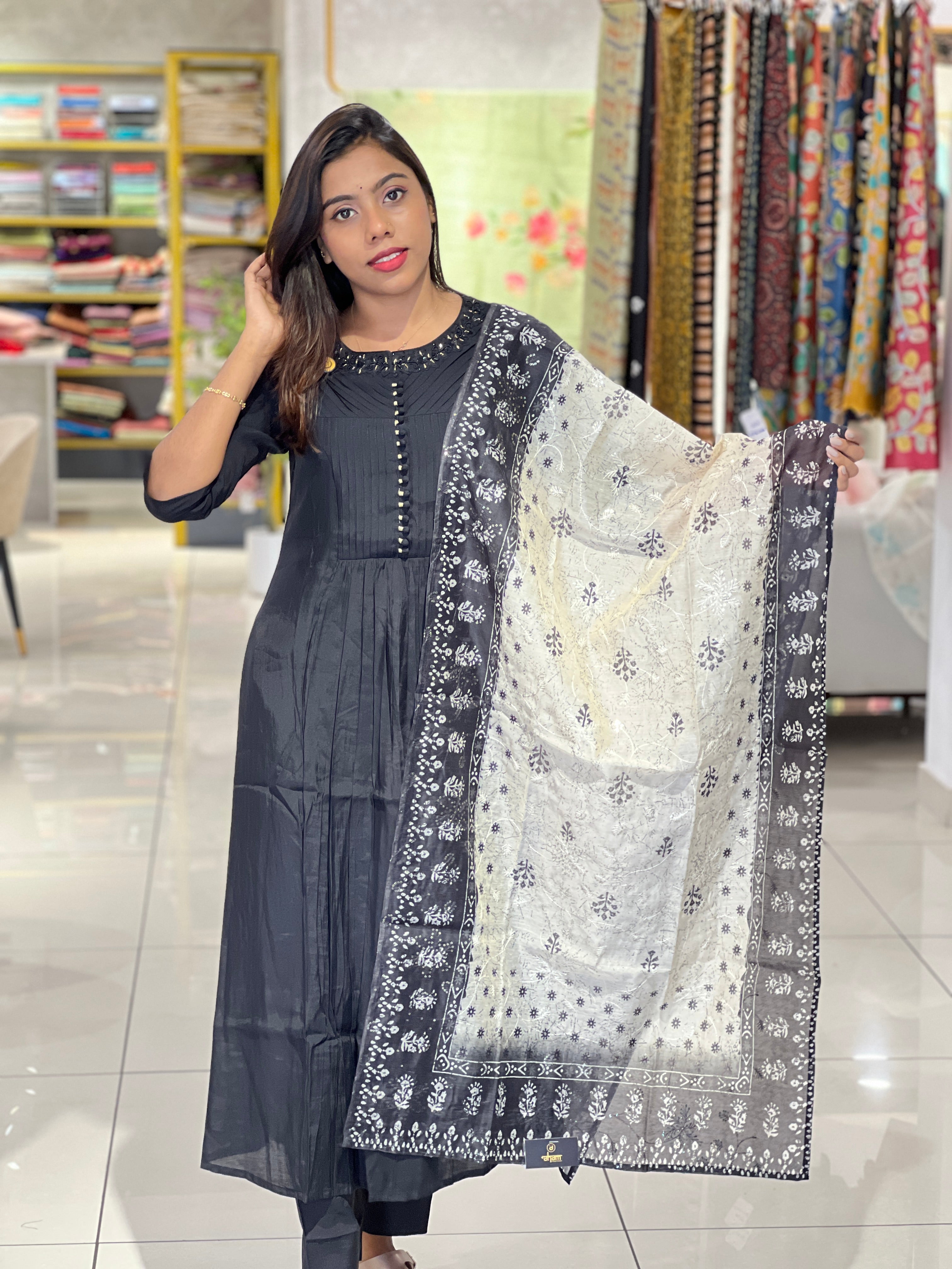 A-Line Patterned Semi Silk Kurta Set | NIO121