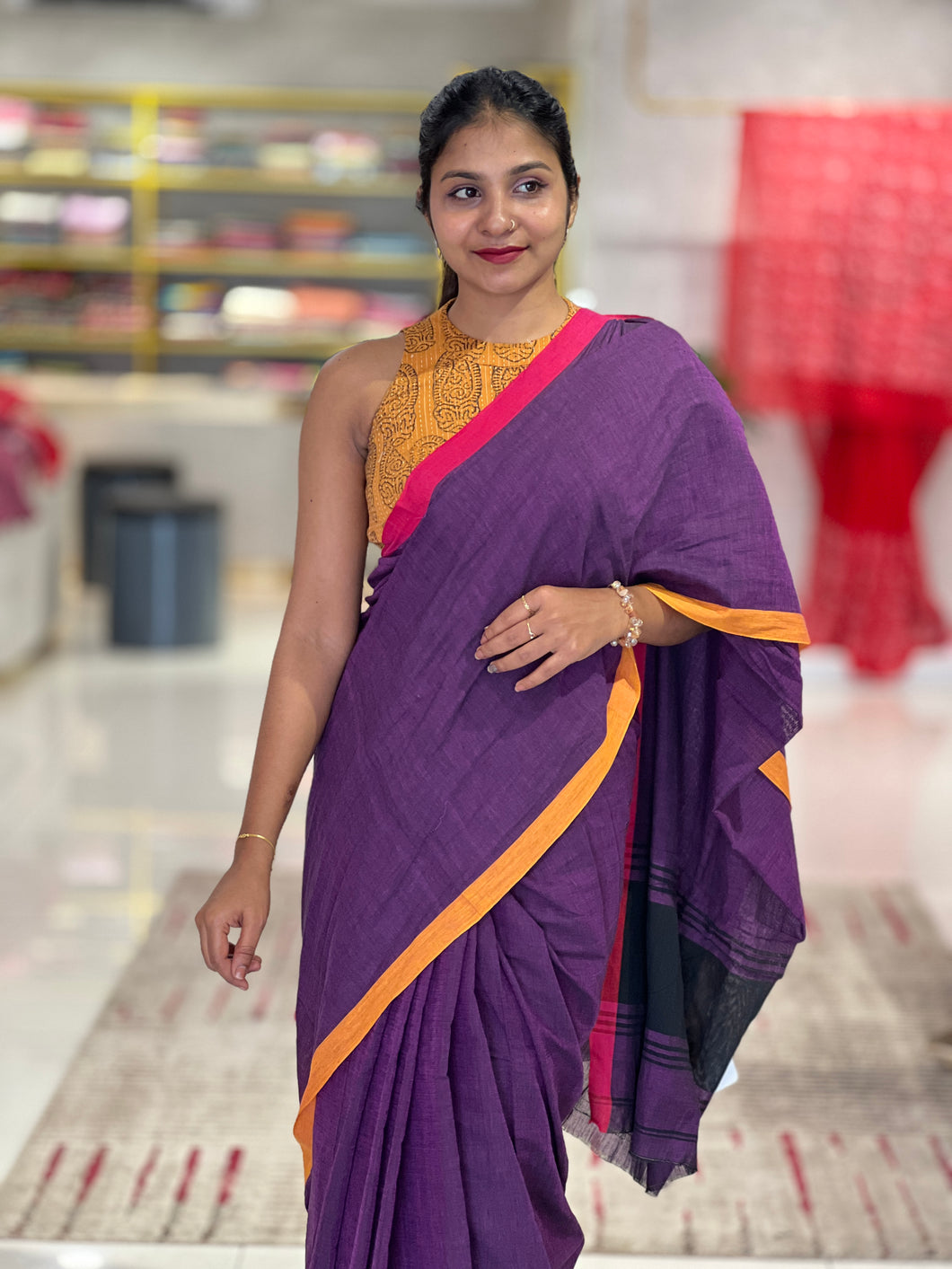 Double Shade Border Detailed Mul Cotton Saree (Without Blouse) | RP659