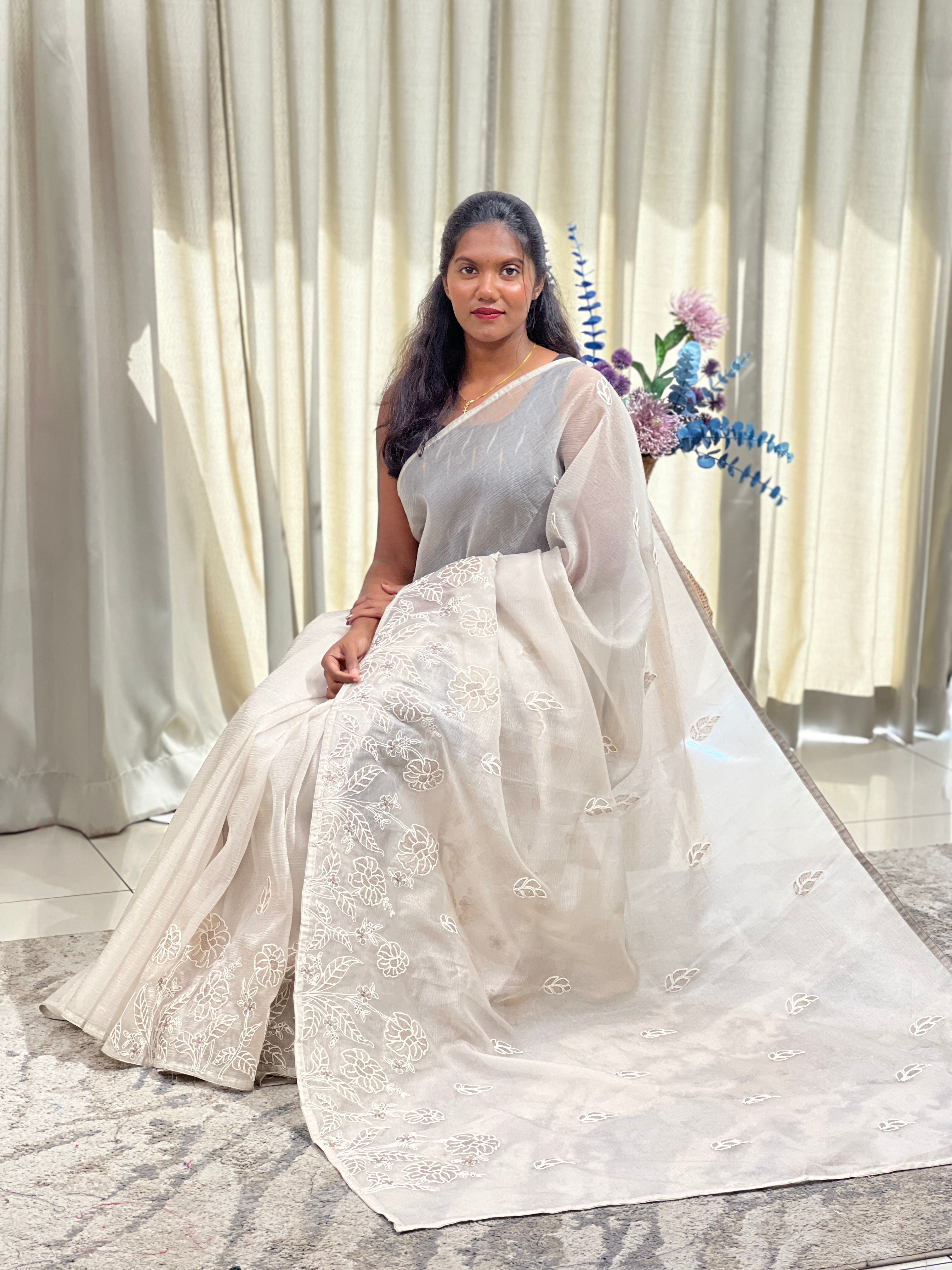 Coded Embroidered Curshed Organza Saree | YNG1800