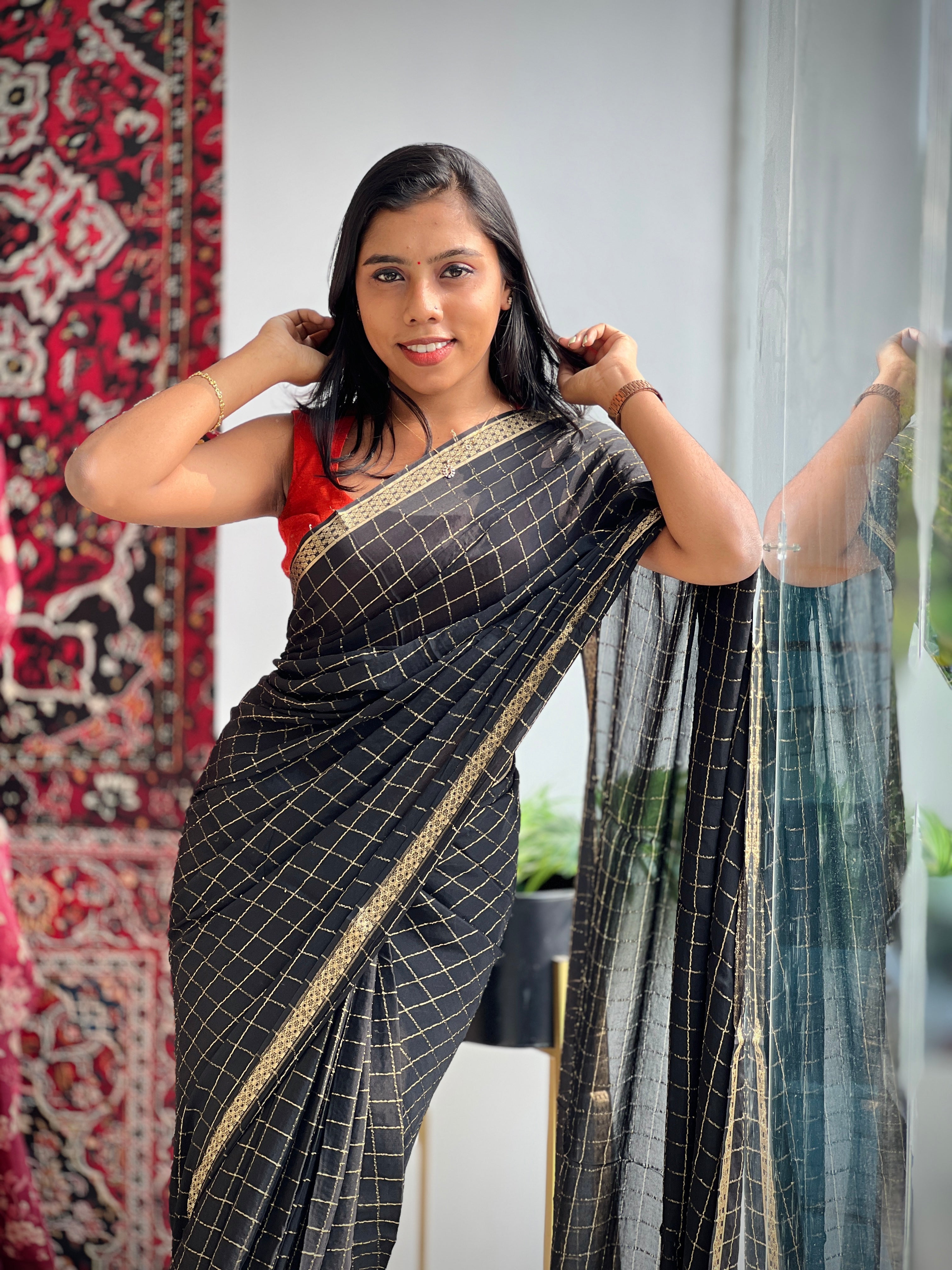 Zari Check Weaving Pattern Crispy Georgette Saree | DVS157