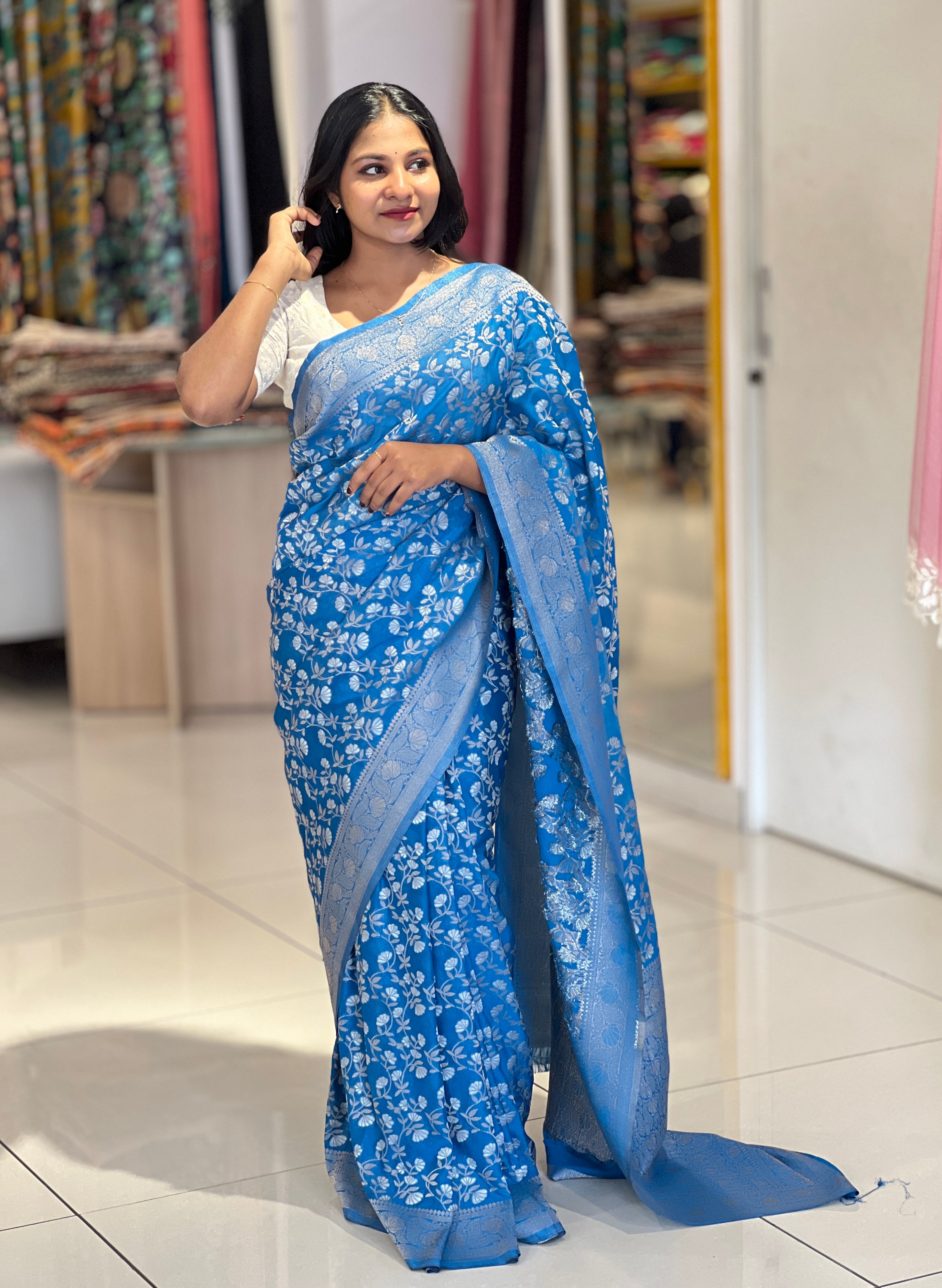 Water Golden Zari Woven Khaddi Georgette Finish Saree | AGS113