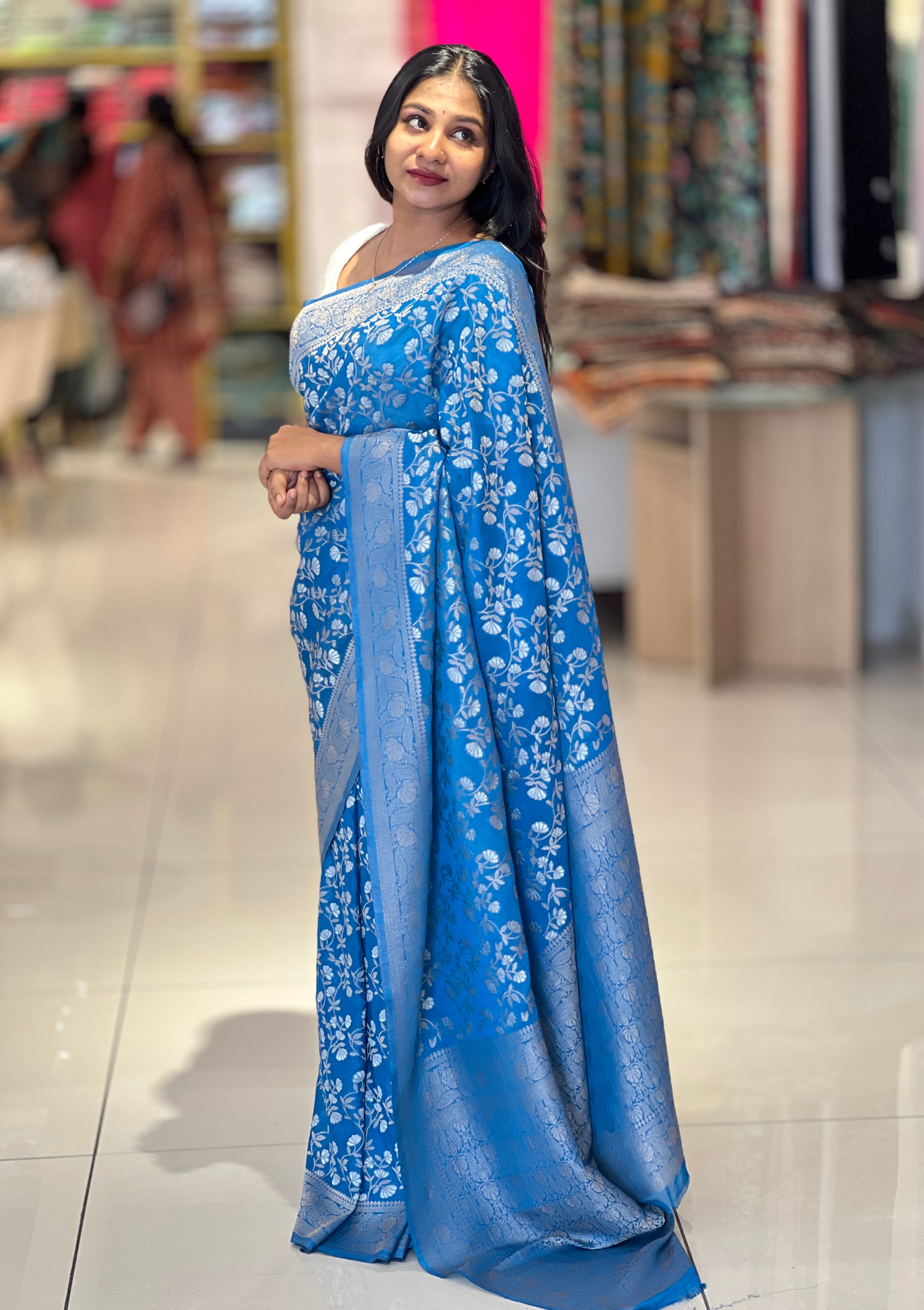 Water Golden Zari Woven Khaddi Georgette Finish Saree | AGS113