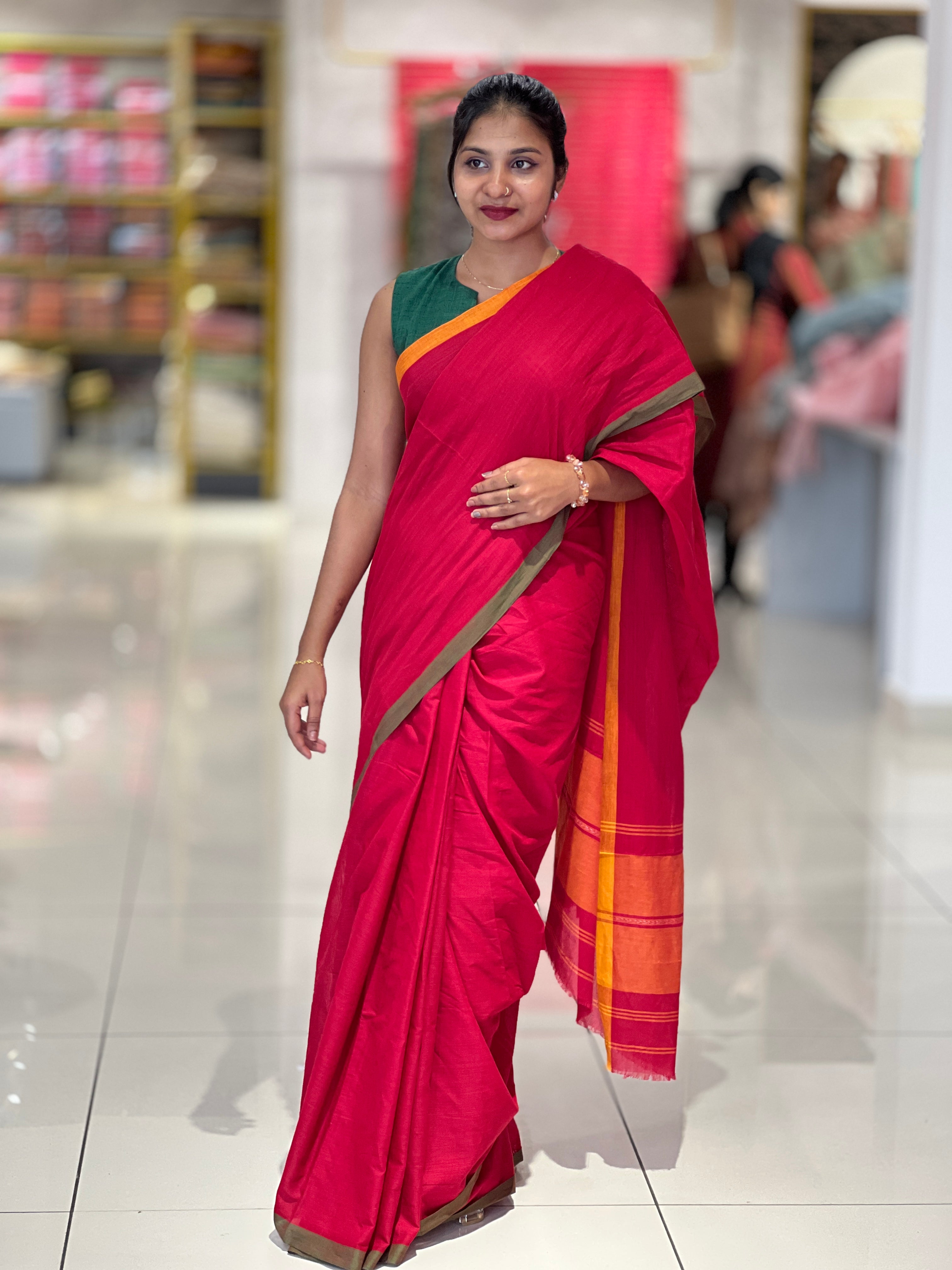 Double Shade Border Detailed Mul Cotton Saree (Without Blouse) | RP658