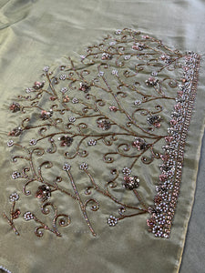 Green Color Beads Work Embroidery Viscose Organza Saree | DSA101
