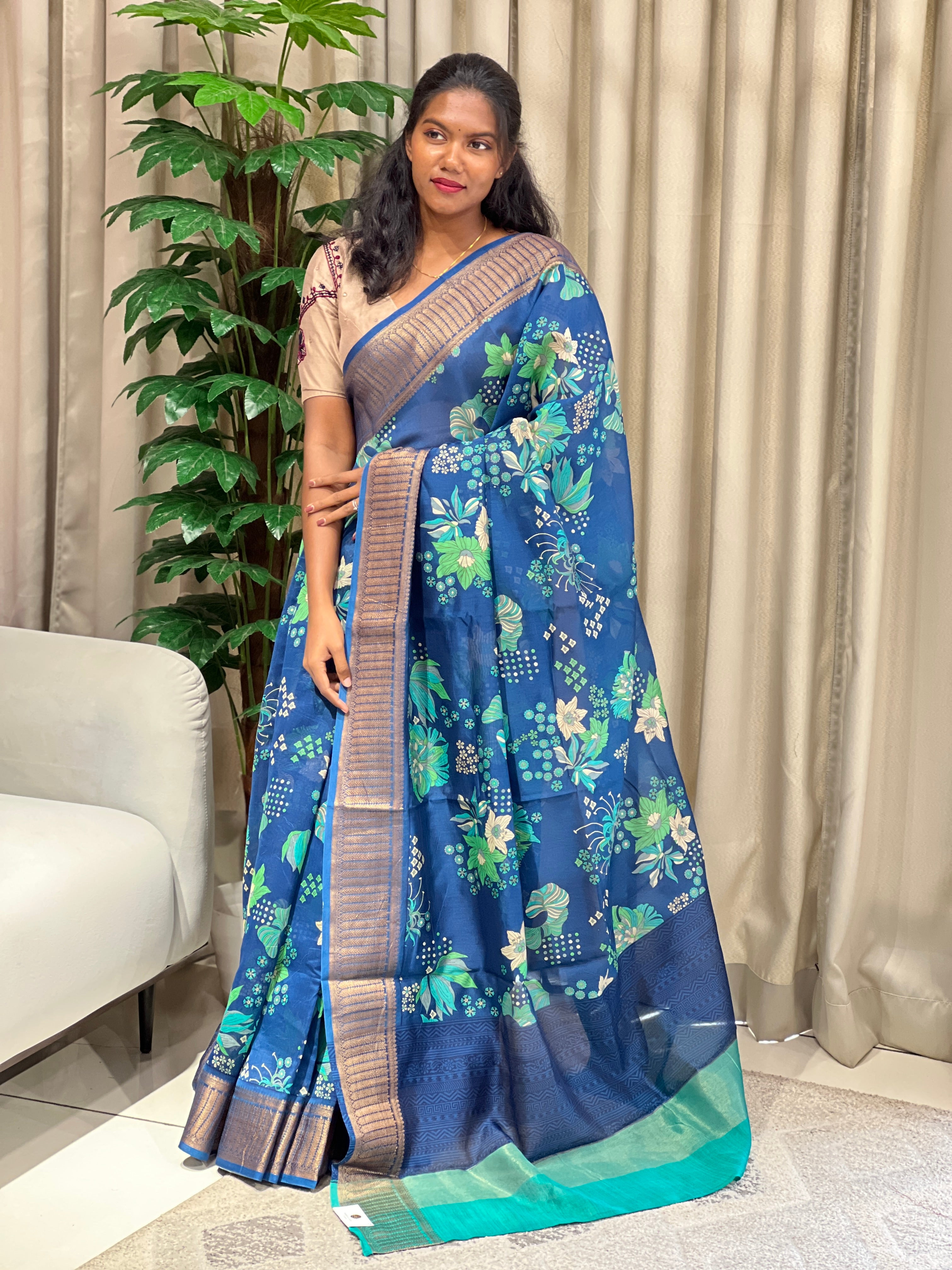 Floral Printed Chanderi Saree | RGD969R