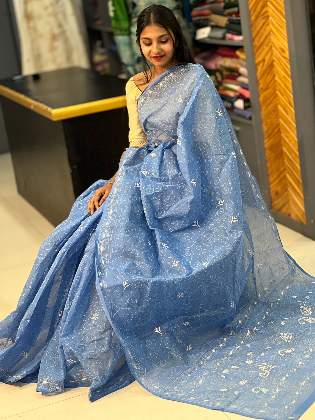 Hand Embroidery Pure Cotton Saree | SUM107