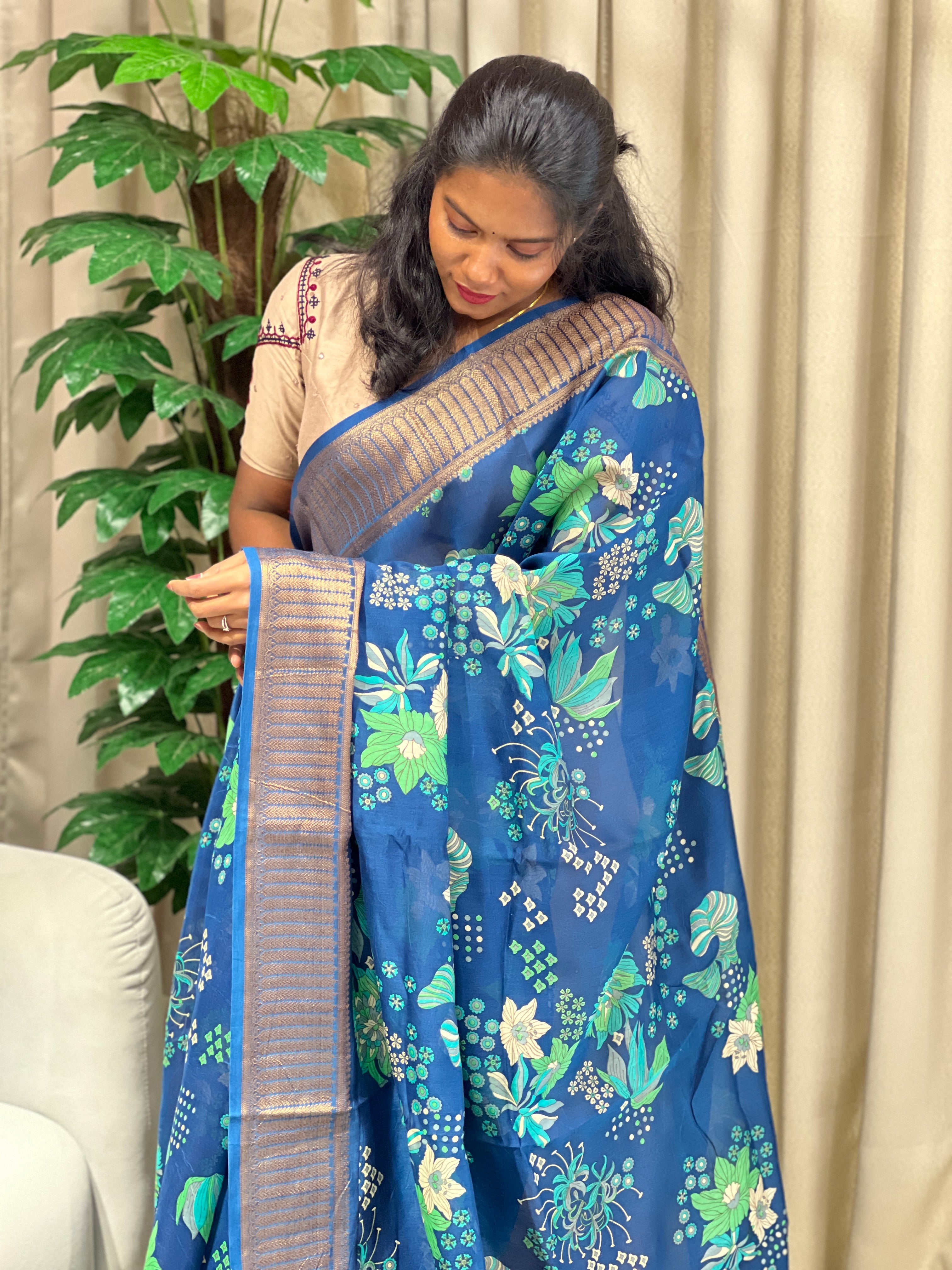 Floral Printed Chanderi Saree | RGD969R