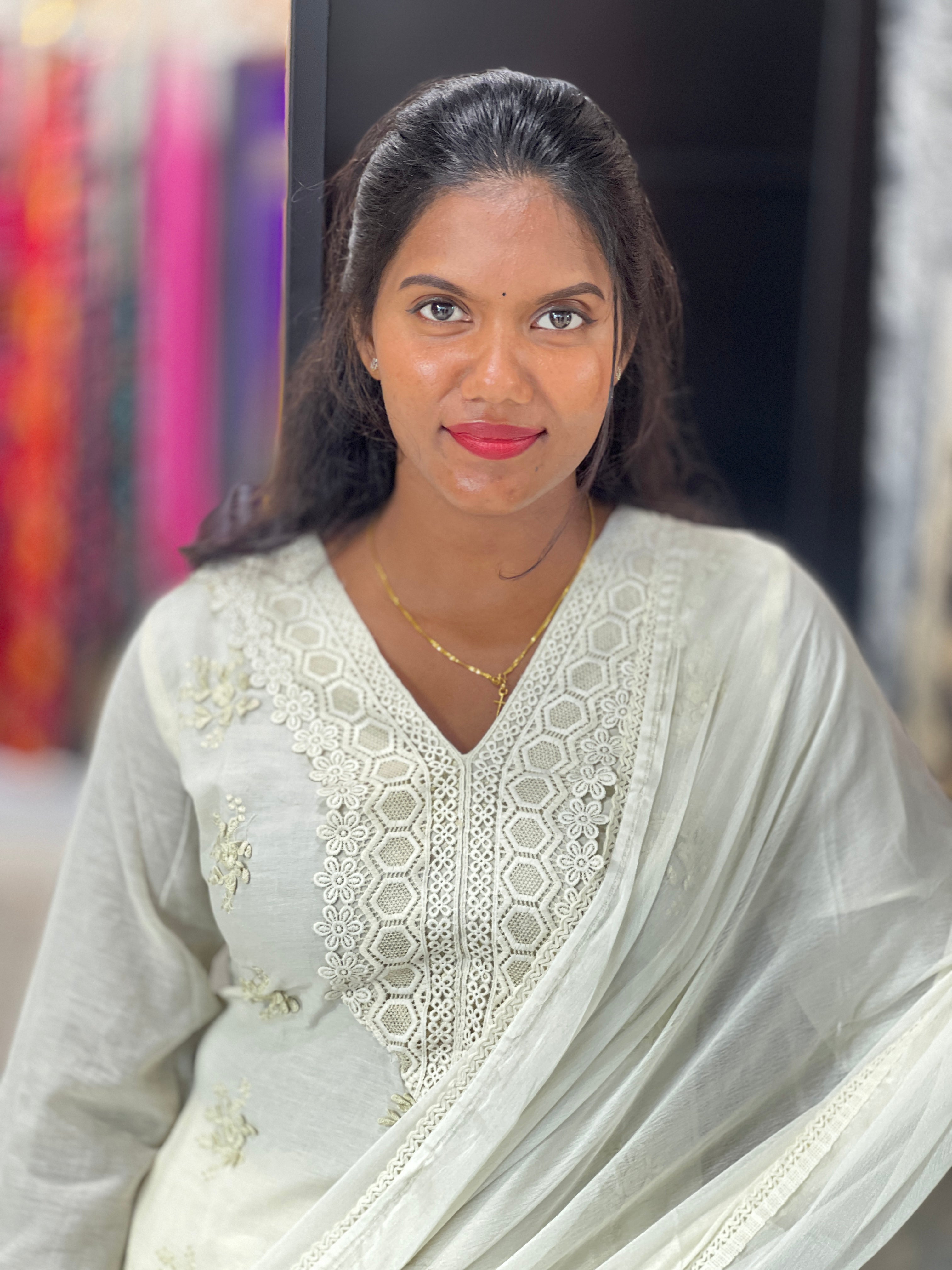 Floral Machine Embroidery Chanderi Kurta Set | FW407